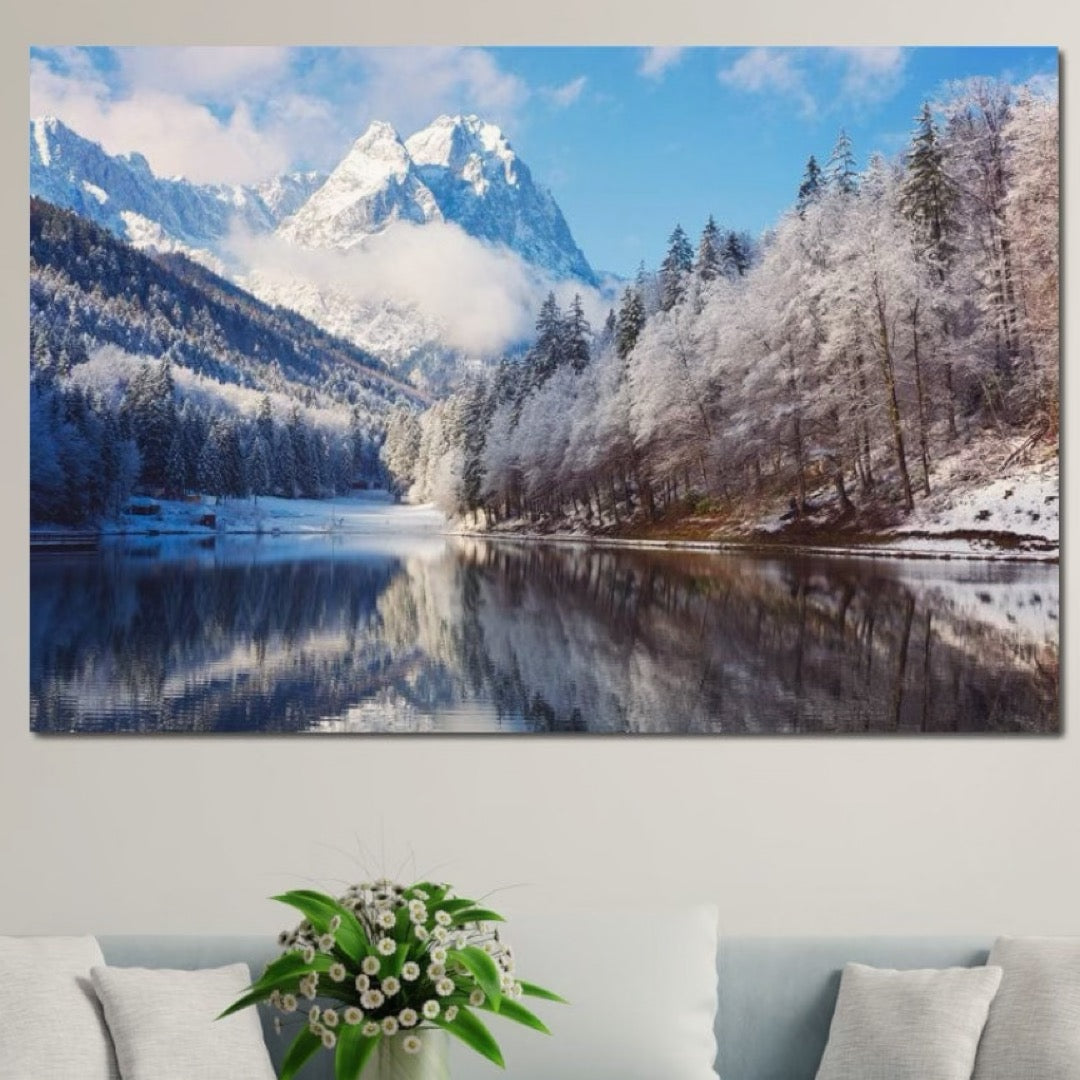 Tablou Canvas Premium LuxCanva® D1002, Peisaj de Iarna , Relaxare, Plimbare, Munti, Alb, Natura, Zapada, Living, Dormitor