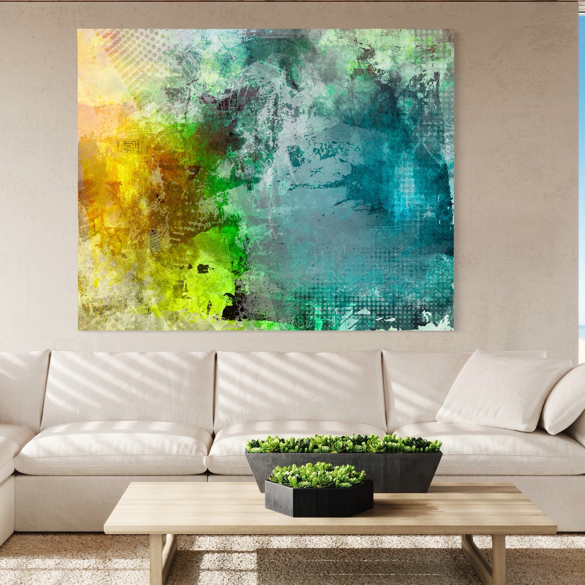 Tablou Canvas Premium LuxCanva® A1091, Colorful Green , Abstract, Verde, Blue, Multicolor, Culori Vibrante
