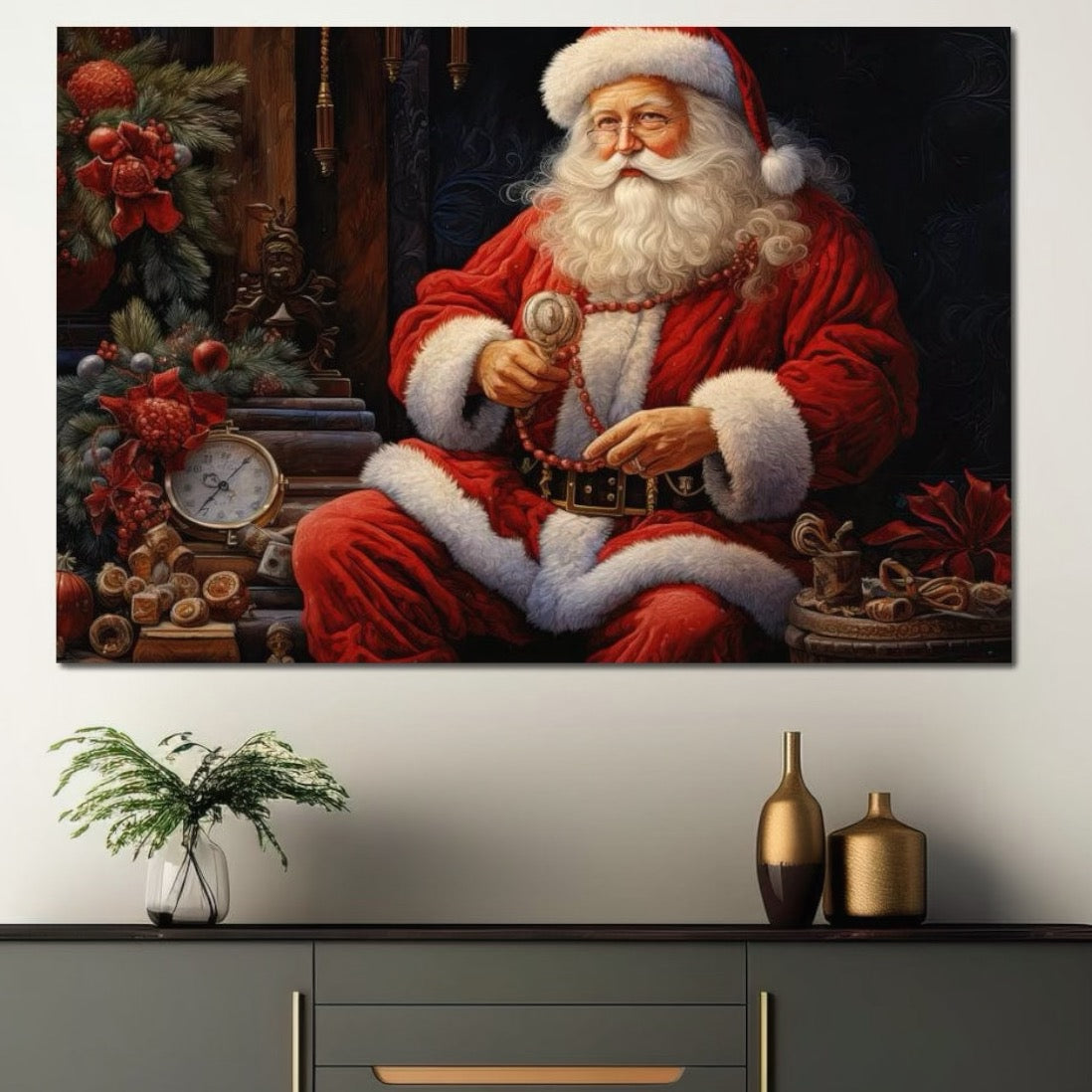 Tablou Canvas Premium LuxCanva® D1012, Minunatul Mos Craciun , Brad, Costum, Catifea, Santa, Magie, Living Room, Culori vibrante