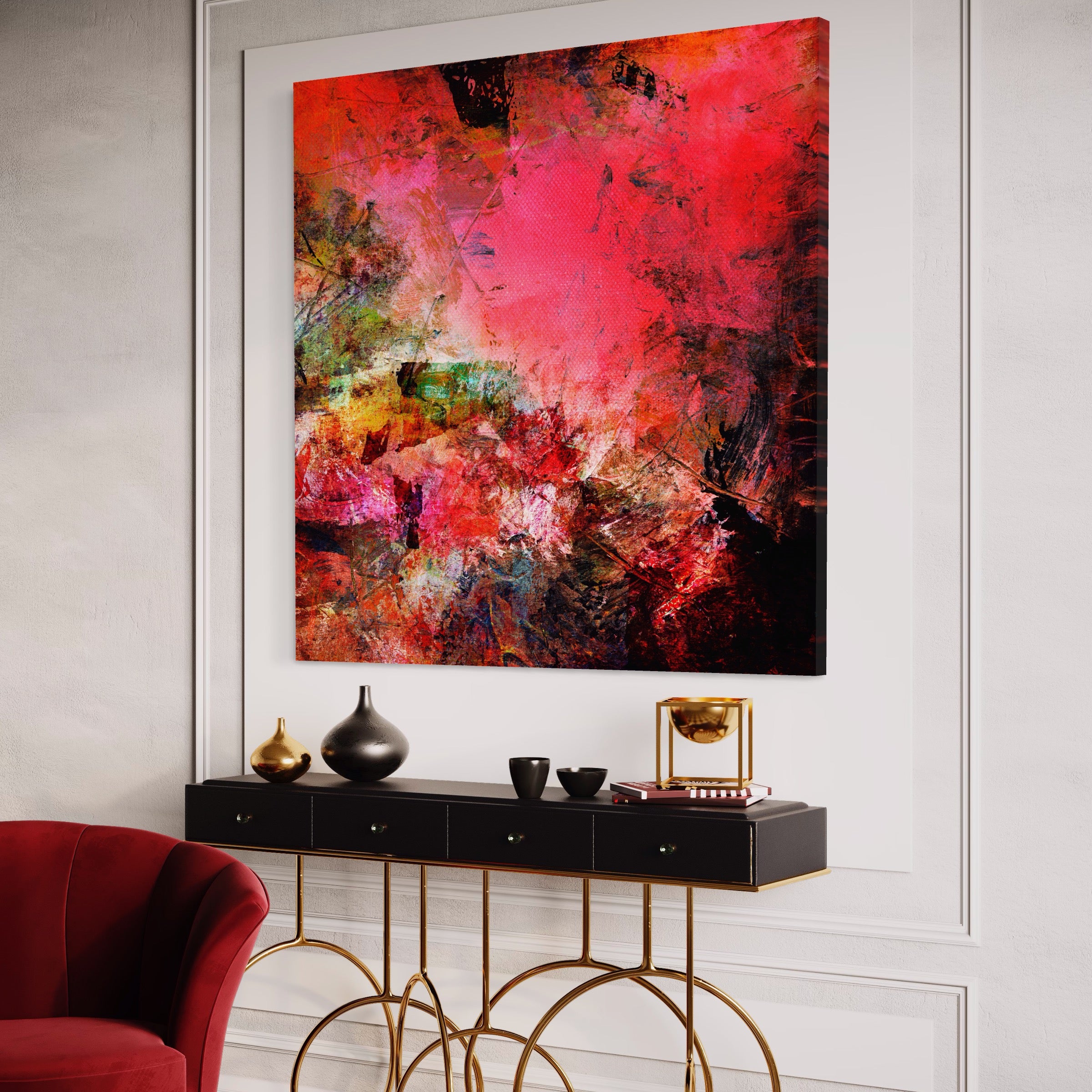 Tablou Canvas Premium LuxCanva® A1085, Colorful Red , Abstract, Red, Multicolor, Culori Vibrante