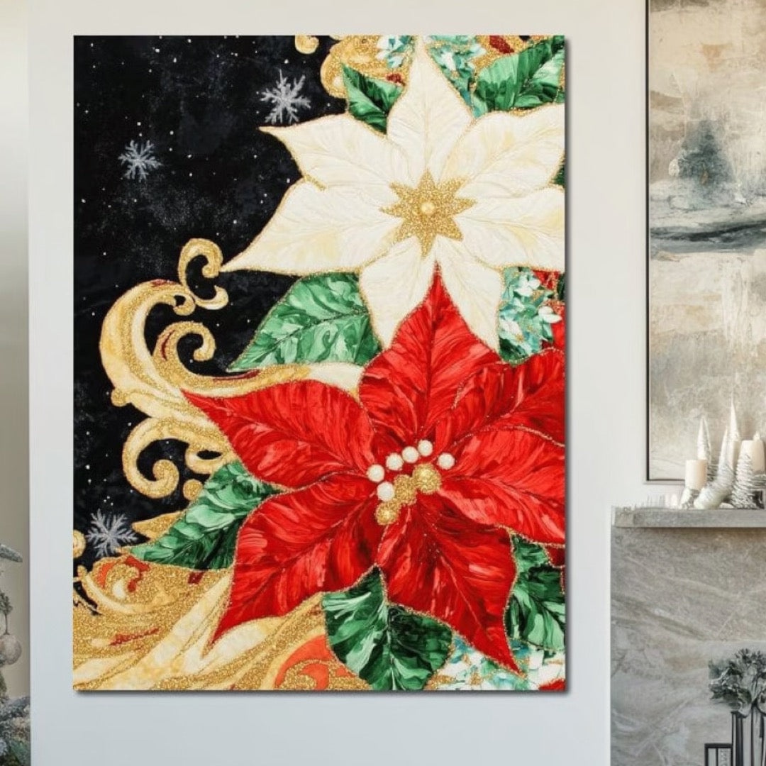 Tablou Canvas Premium LuxCanva® D1026, Aranjament de Craciun , Flori, Craciunita, Rosu, Alb, Decor, Living Room, Culori vibrante