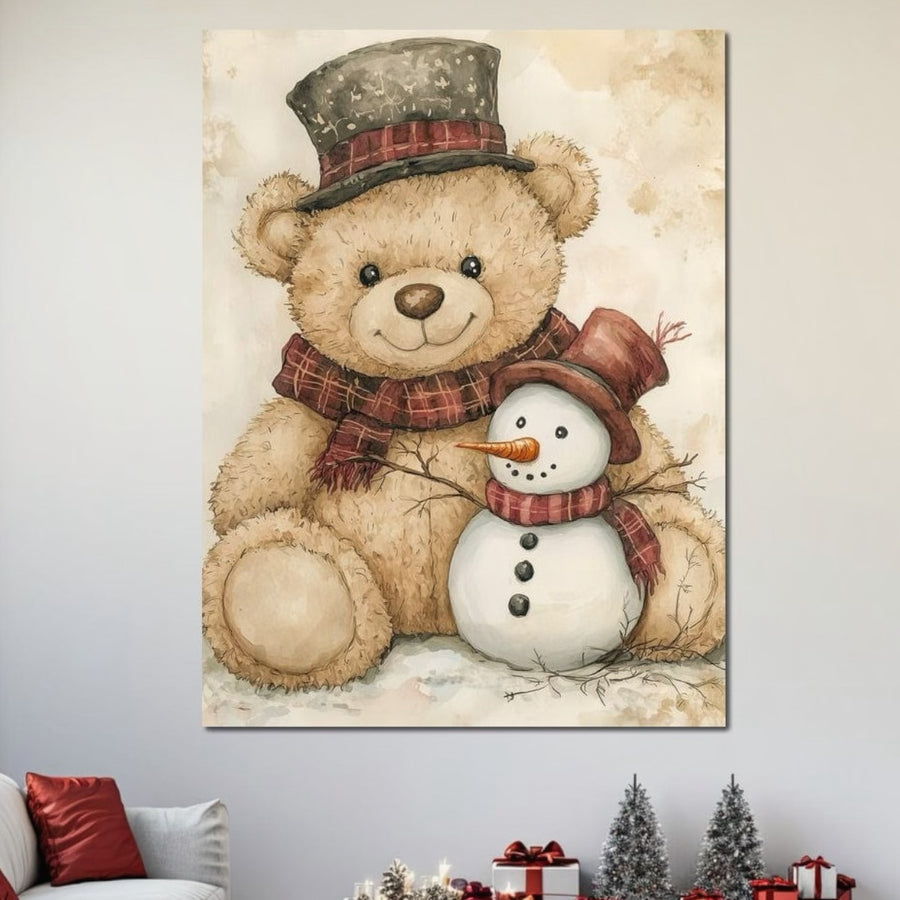 Aduceți farmecul sărbătorilor în camera dvs. de zi cu tabloul LuxCanva® Tablou Canvas Premium D1030 "Prieteni Buni" - o imprimare vibrantă a unui ursuleț de pluș și a unui om de zăpadă care împart o îmbrățișare, perfectă pentru a înveseli orice spațiu de deasupra canapelei dvs. Fabricat în România.