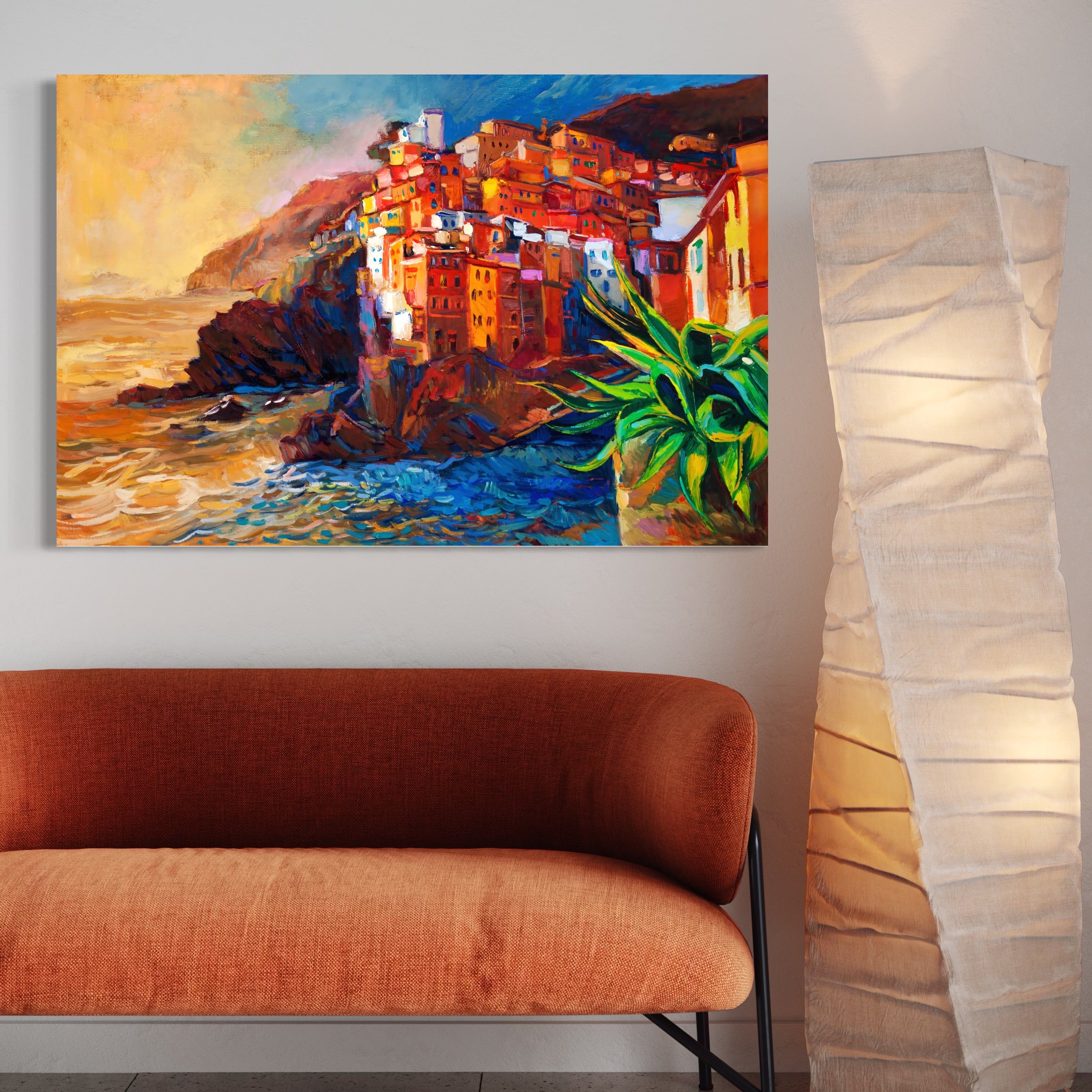 Tablou Canvas Premium LuxCanva® A1080, Oras La Malul Marii , Peisaj, Case, Cladiri, Stanci, Culori Vibrante