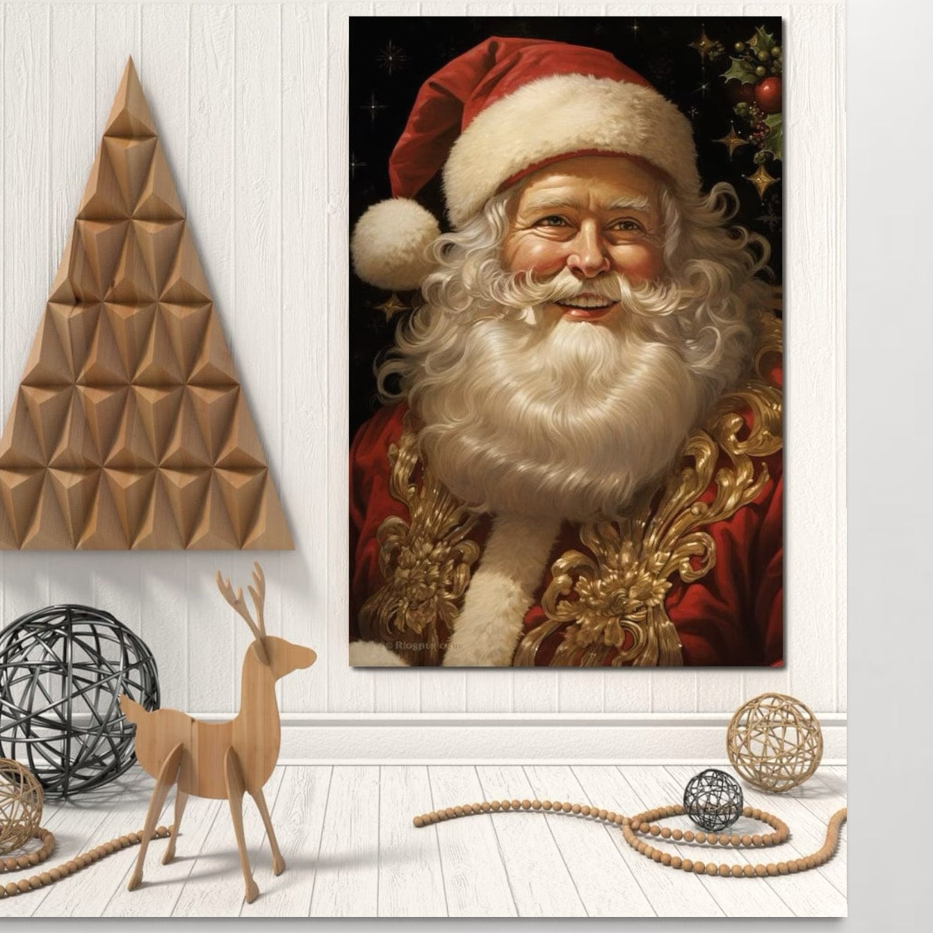 Tablou Canvas Premium LuxCanva® D1035, Zambetul lui Mos Craciun , Barba, Alba, Santa Claus, Bucurie, Zambet, Living Room, Culori vibrante