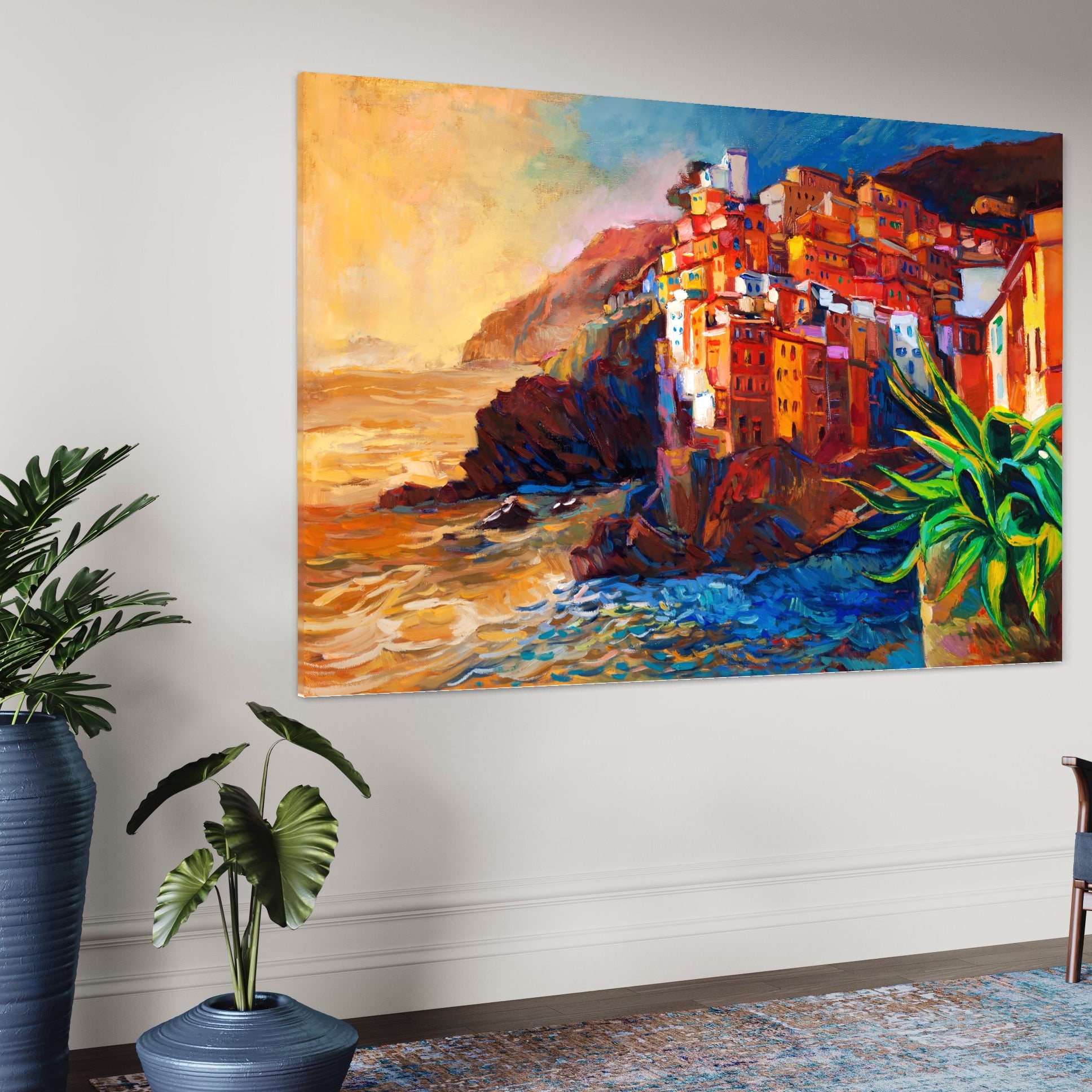 Tablou Canvas Premium LuxCanva® A1080, Oras La Malul Marii , Peisaj, Case, Cladiri, Stanci, Culori Vibrante