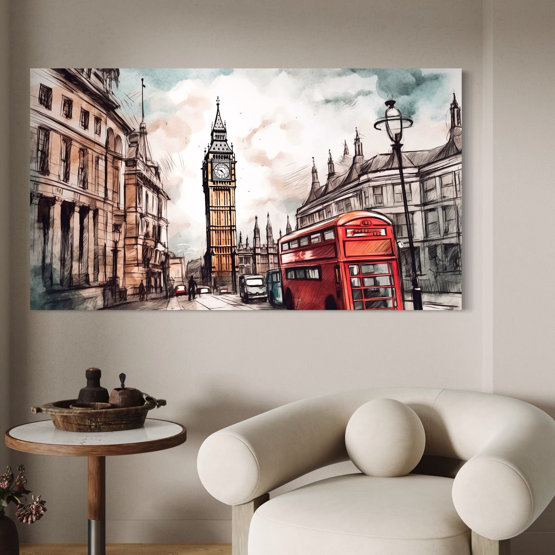 Tablou Canvas Premium LuxCanva® A1072, Big Ben , Londra, Marele Ben, City Bus, Culori Vibrante