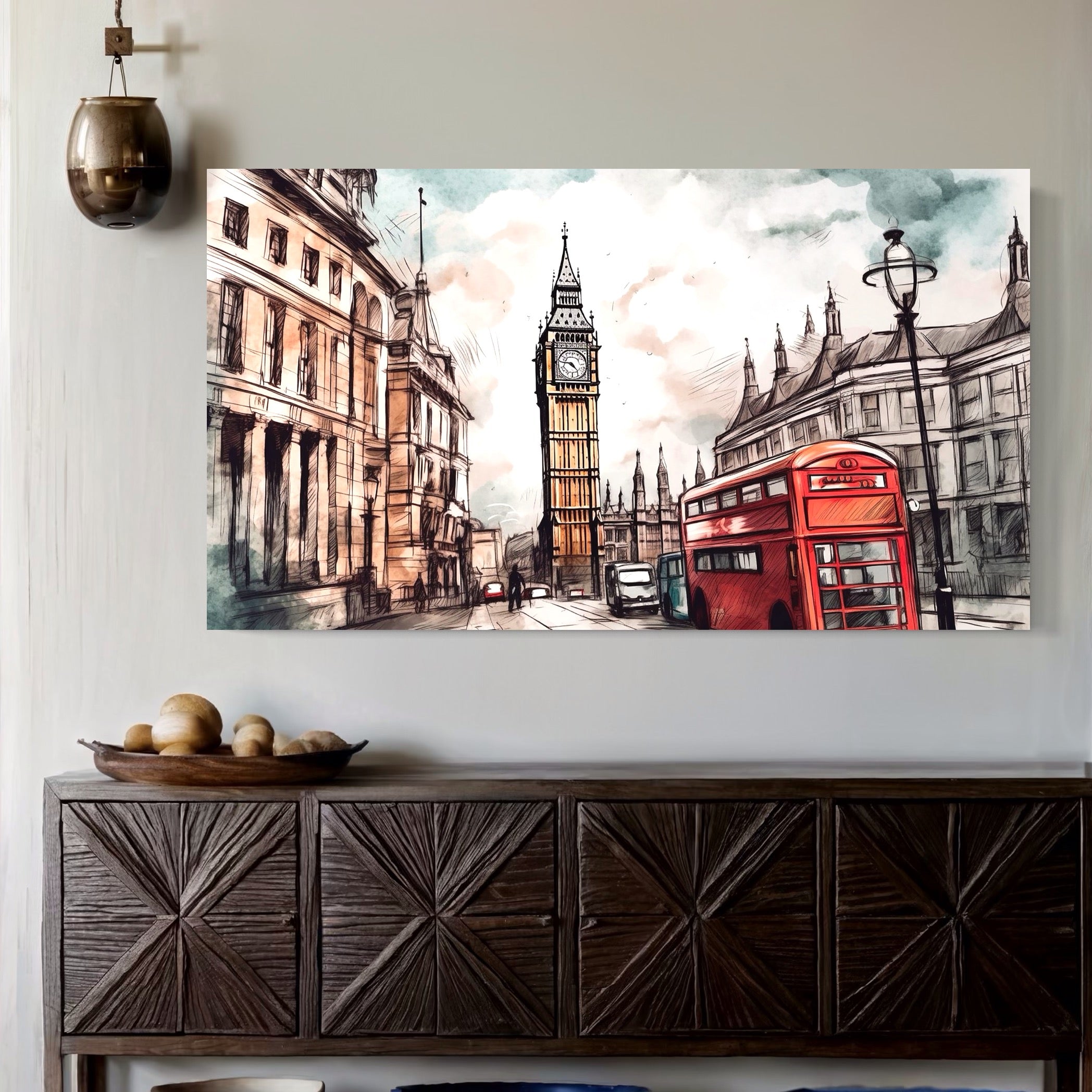 Tablou Canvas Premium LuxCanva® A1072, Big Ben , Londra, Marele Ben, City Bus, Culori Vibrante