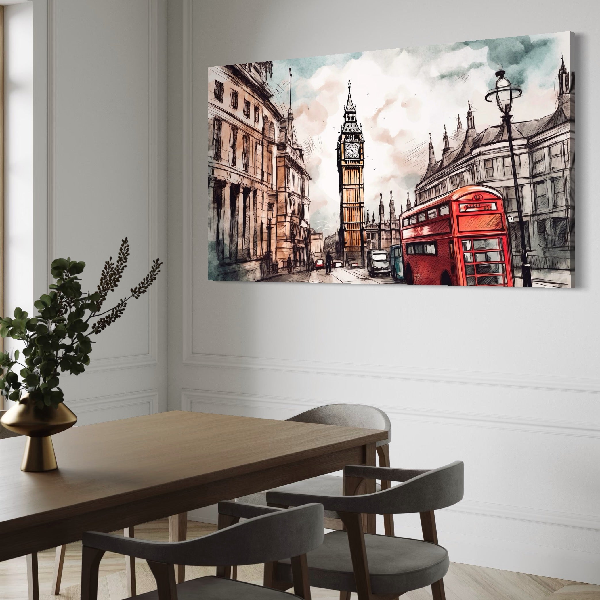 Tablou Canvas Premium LuxCanva® A1072, Big Ben , Londra, Marele Ben, City Bus, Culori Vibrante