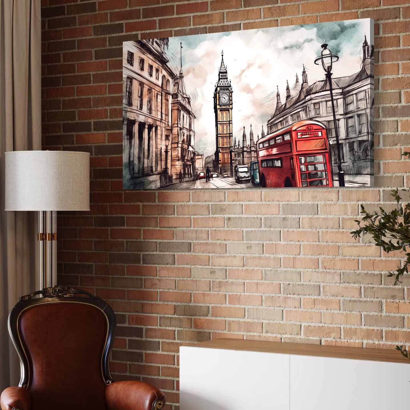 Tablou Canvas Premium LuxCanva® A1072, Big Ben , Londra, Marele Ben, City Bus, Culori Vibrante