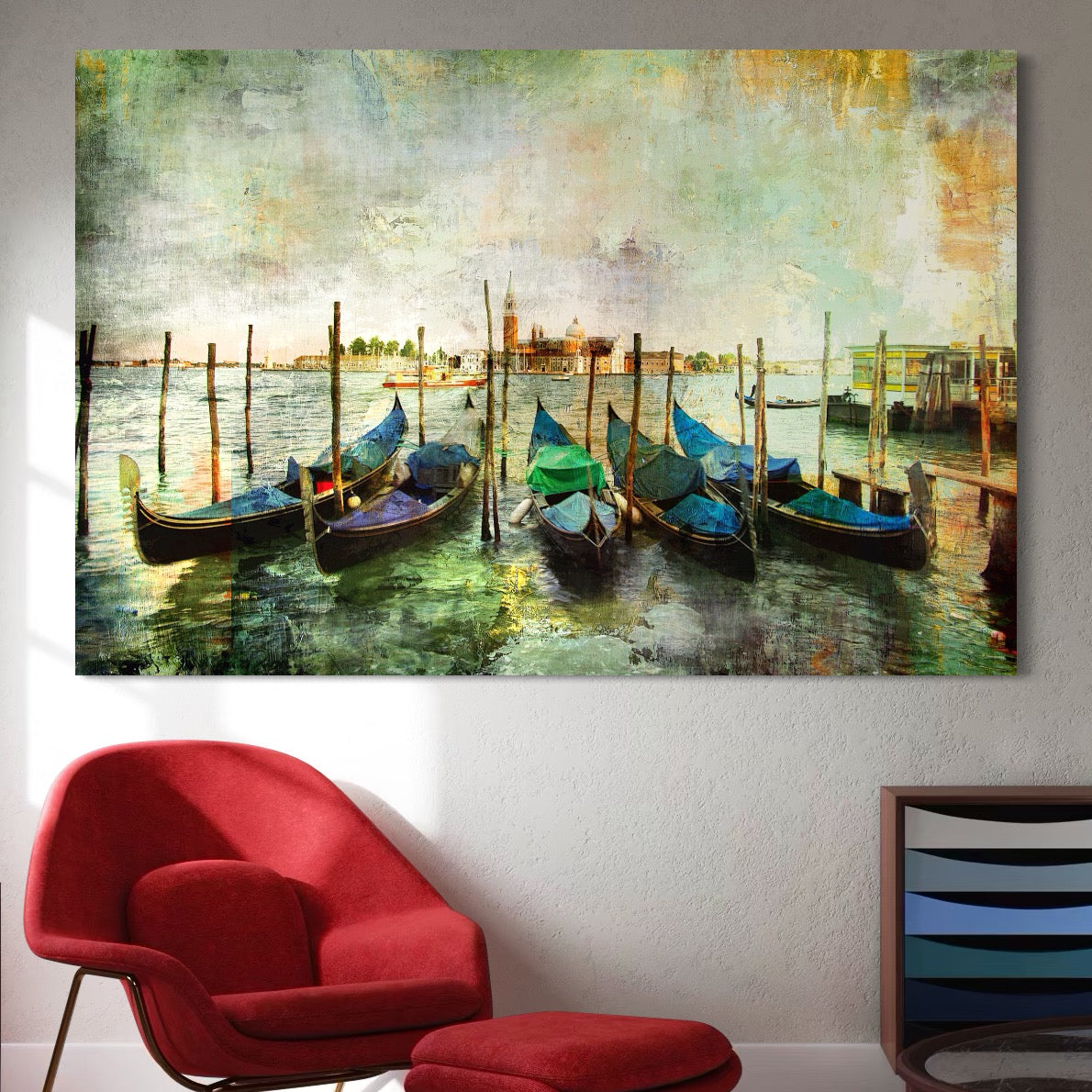 Tablou Canvas Premium LuxCanva® A1071, Barci In Port , Peisaj, Gondola, Mare, Culori Vibrante