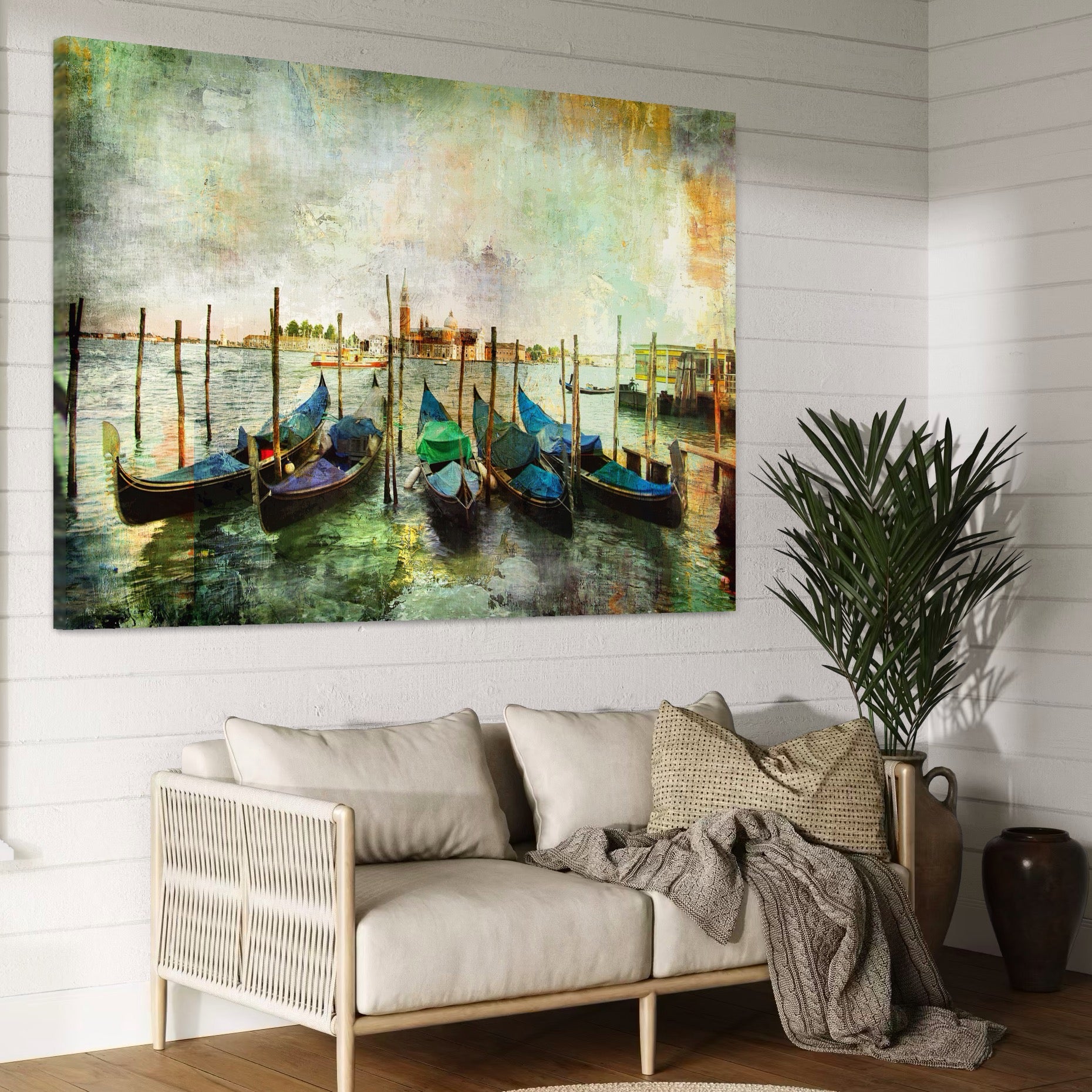 Tablou Canvas Premium LuxCanva® A1071, Barci In Port , Peisaj, Gondola, Mare, Culori Vibrante