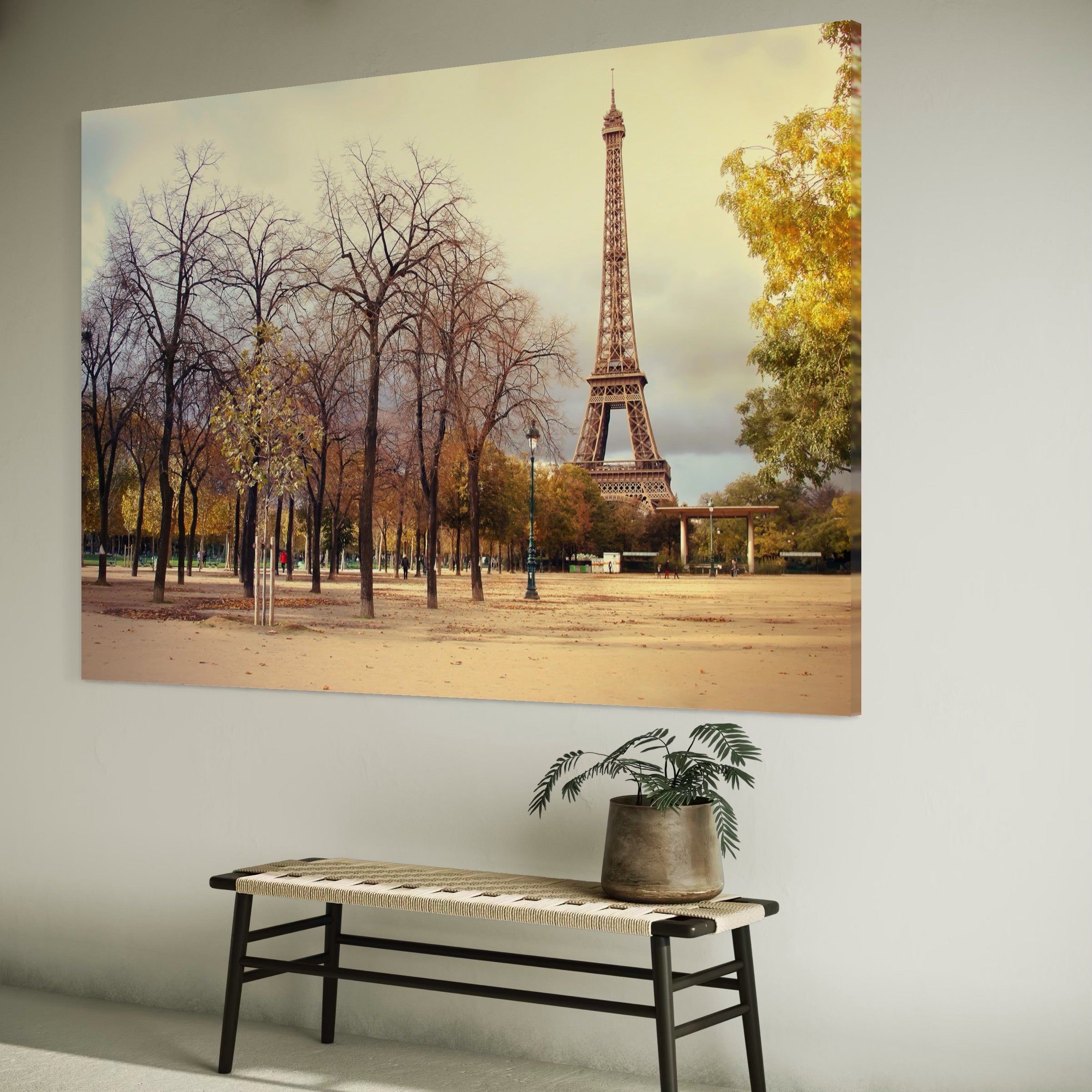 Tablou Canvas Premium LuxCanva® A1069, Turnul Eiffel ,  Paris, Toamna, Oameni, Culori Vibrante