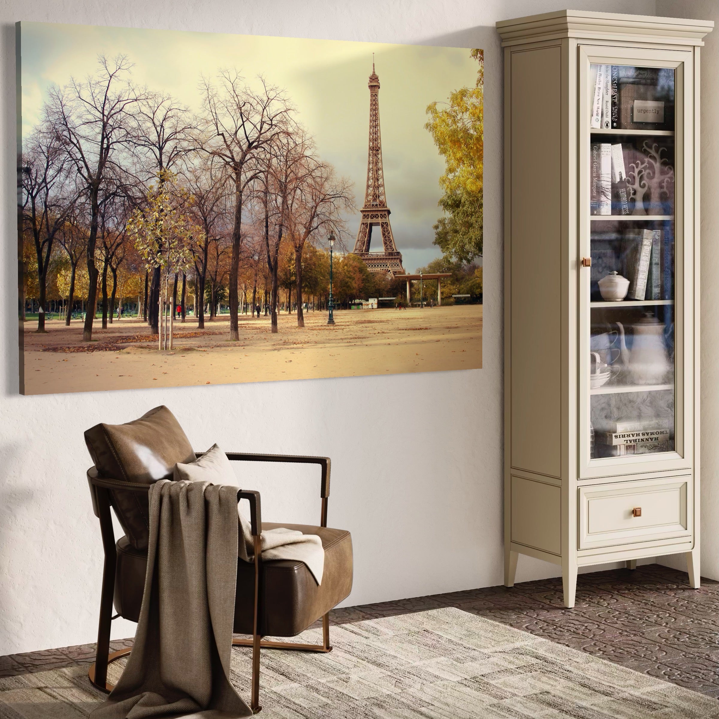 Tablou Canvas Premium LuxCanva® A1069, Turnul Eiffel ,  Paris, Toamna, Oameni, Culori Vibrante