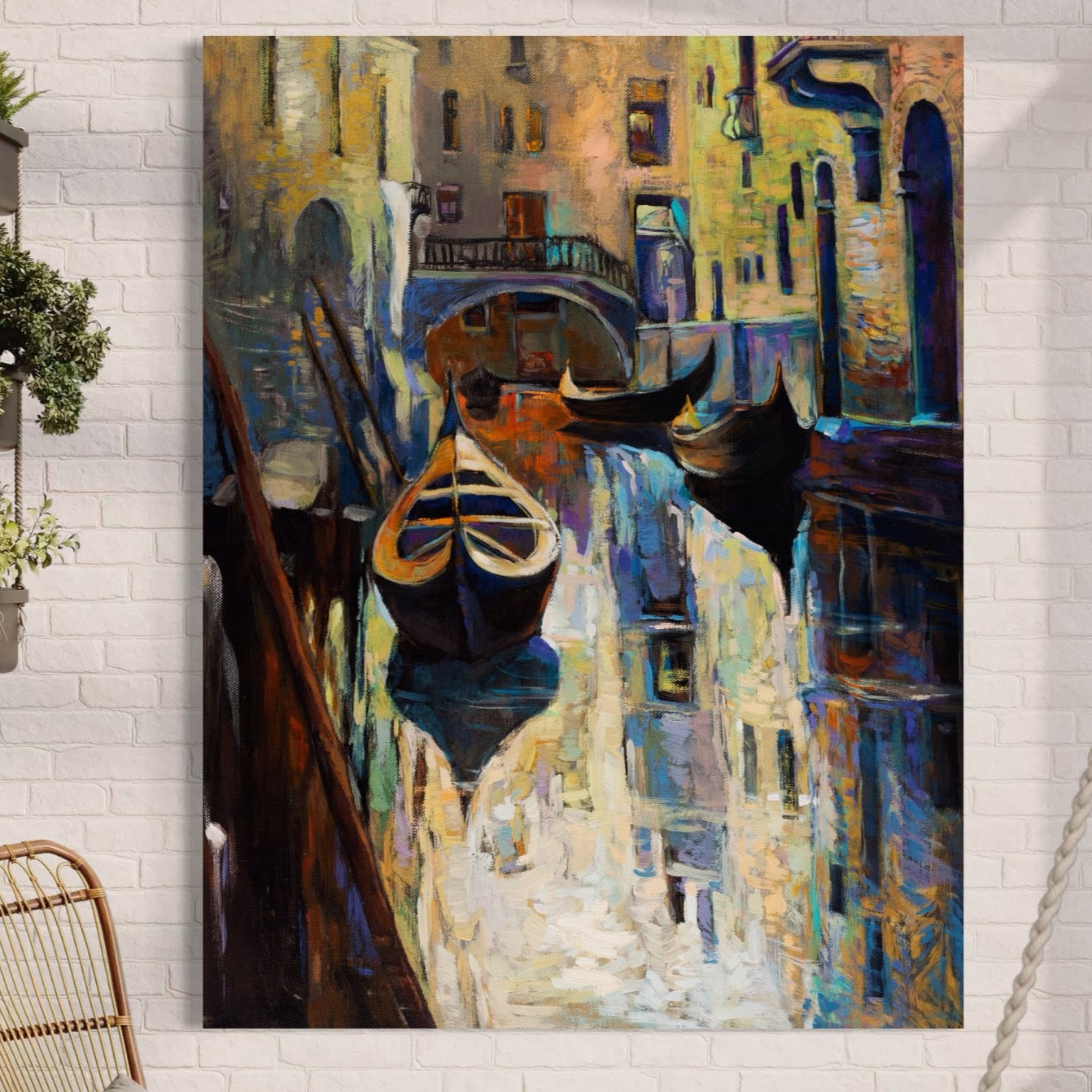 Tablou Canvas Premium LuxCanva® A1068, Gondola , Pod, Barci, Case, Culori Vibrante