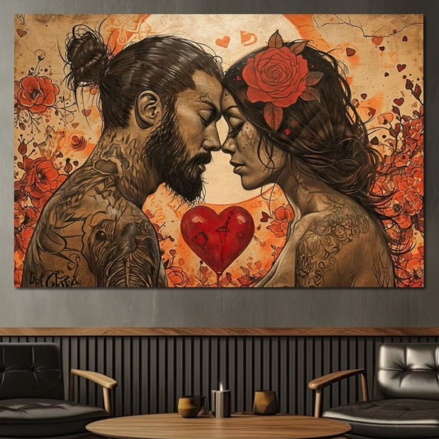 Tablou Canvas Premium LuxCanva® E1011 "Alchimie Sufleteasca" - cu imagine vibrantă a unui bărbat și a unei femei apropiate, decorează elegant livingul modern. Brand: LuxCanva®.