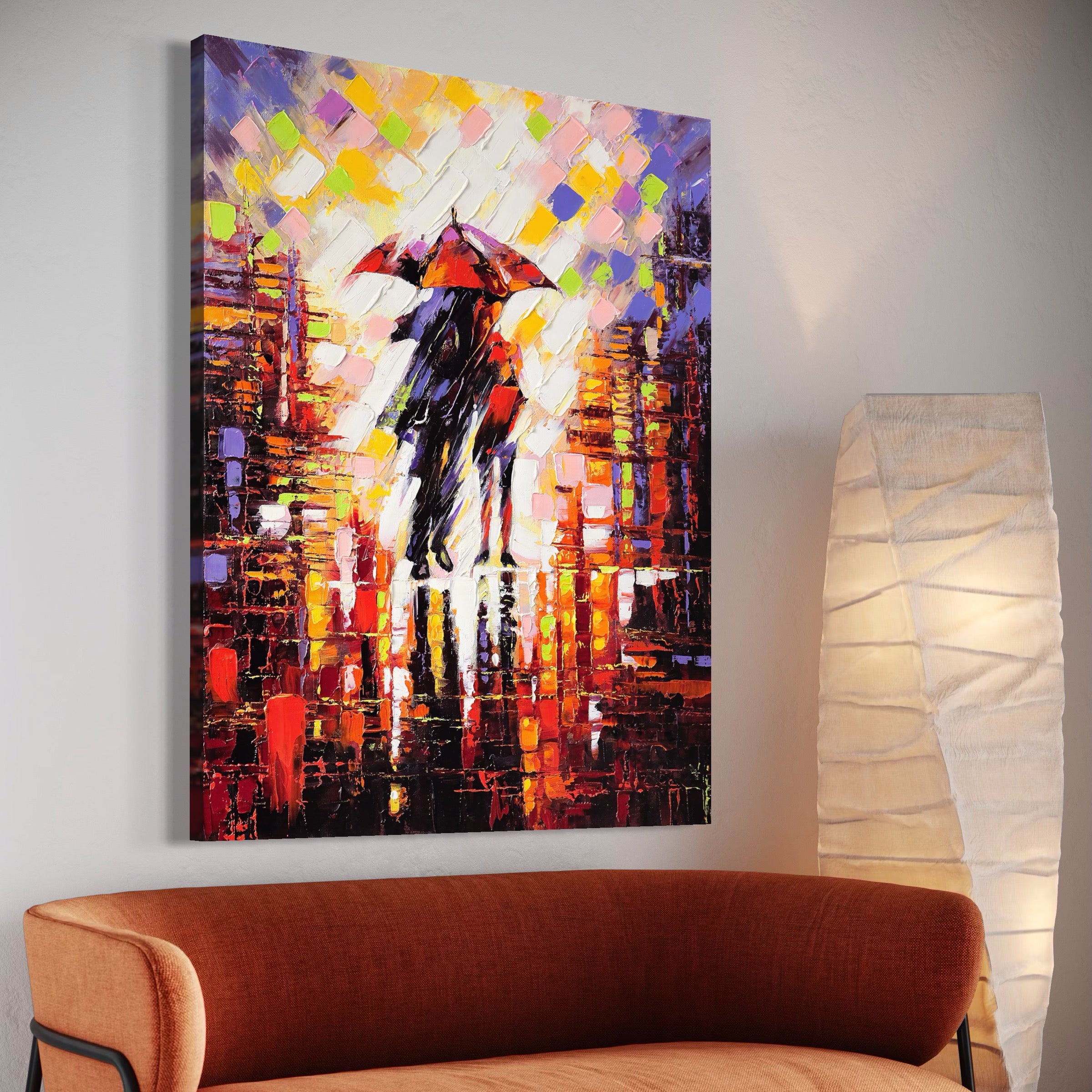 Tablou Canvas Premium LuxCanva® A1065, Indragostiti In Ploaie , Cuplu, Iubire, Romantic, Abstract, Culori Vibrante