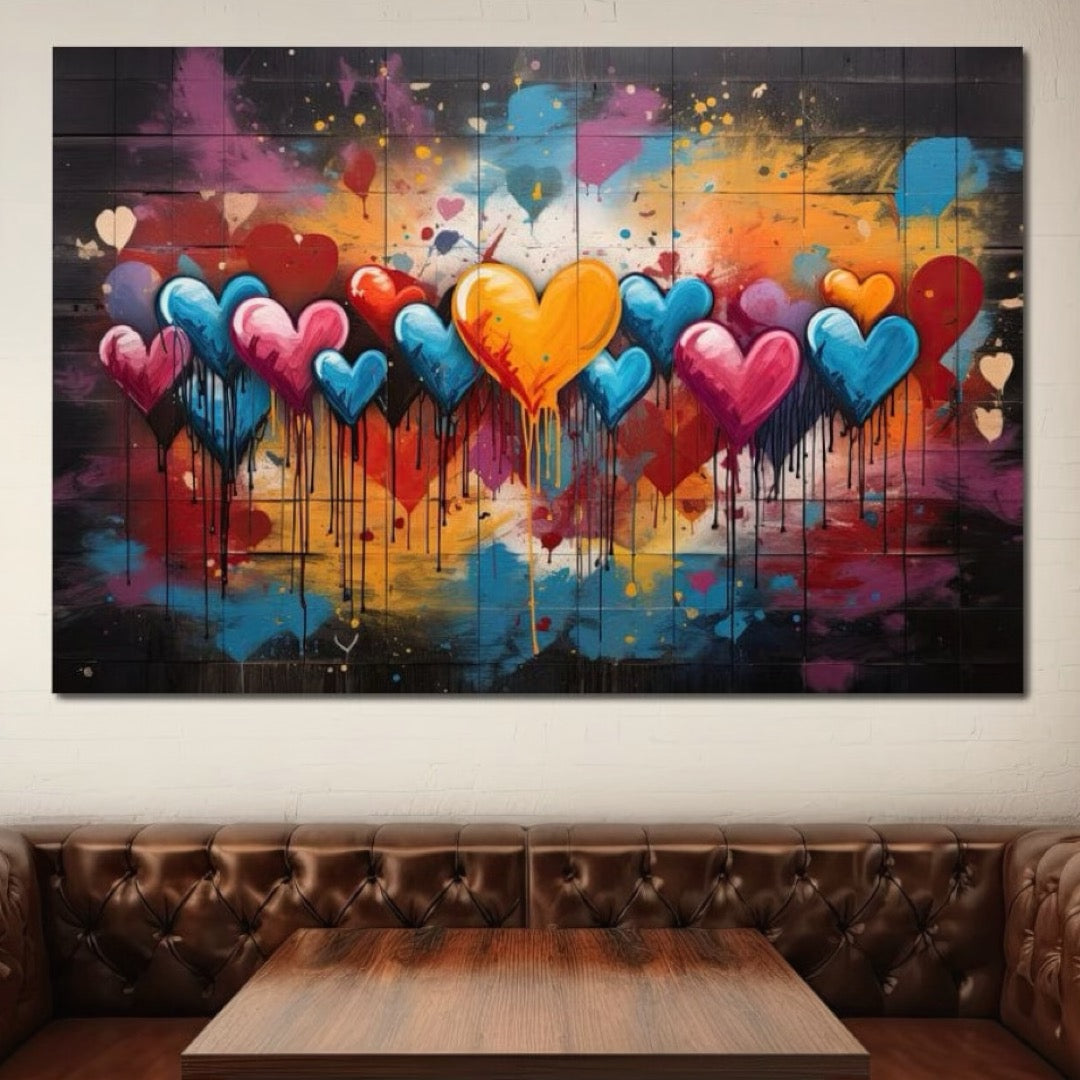 Tablou Canvas Premium LuxCanva® E1017, Explozie de Inimi, Baloane, Fericire, Sarbatoare, Bucurie, Emotie, Living Room, Culori vibrante