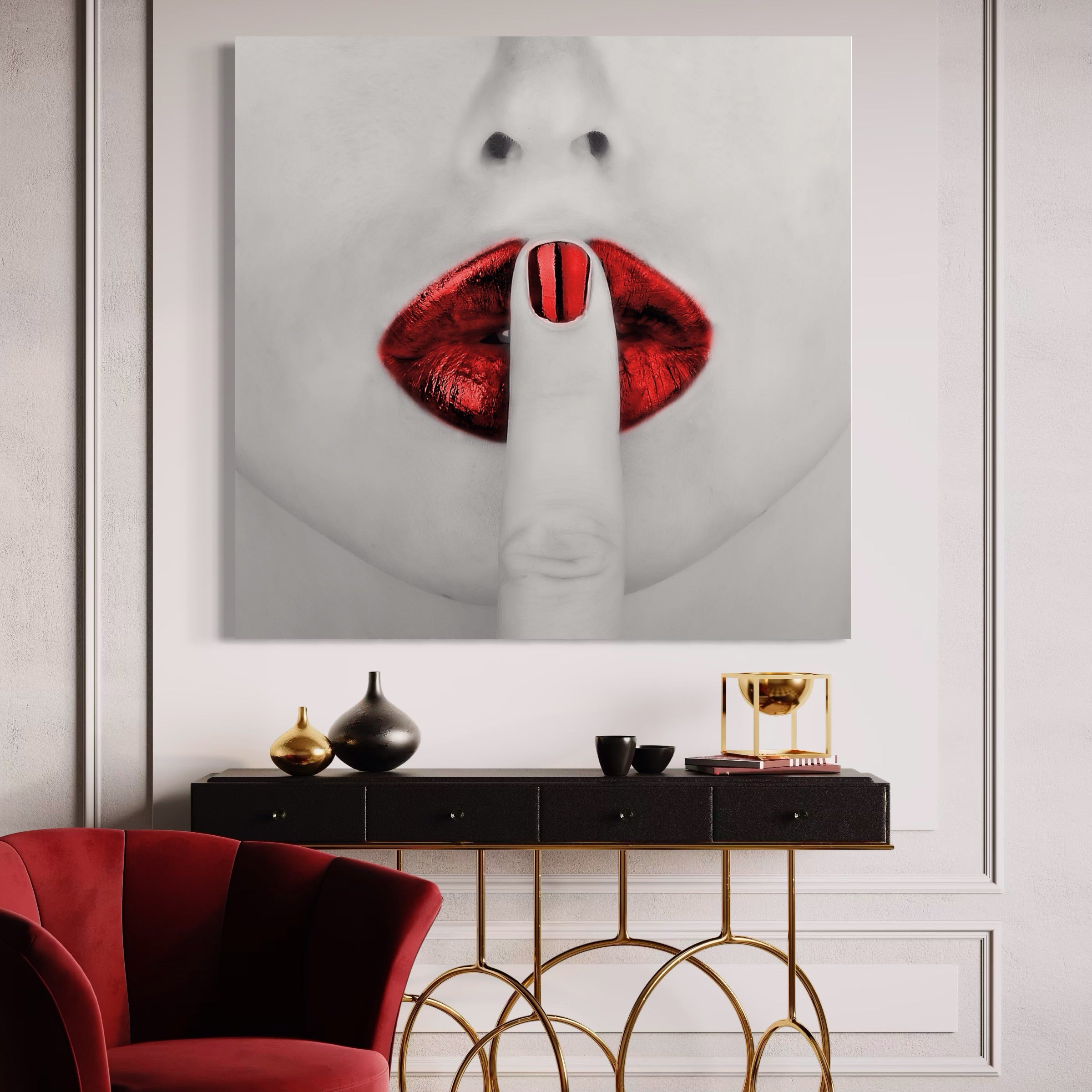 Tablou Canvas Premium LuxCanva® A1057, Red Lips , Senzual, Rosu, Nails, Abstract, Culori Vibrante