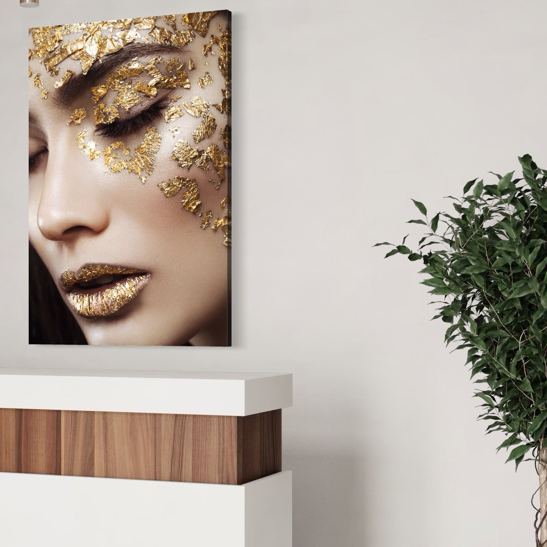 Tablou Canvas Premium LuxCanva® A1056, Gold Eyes ,  Portret, Femeie, Auriu, Senzual, Abstract, Culori Vibrante