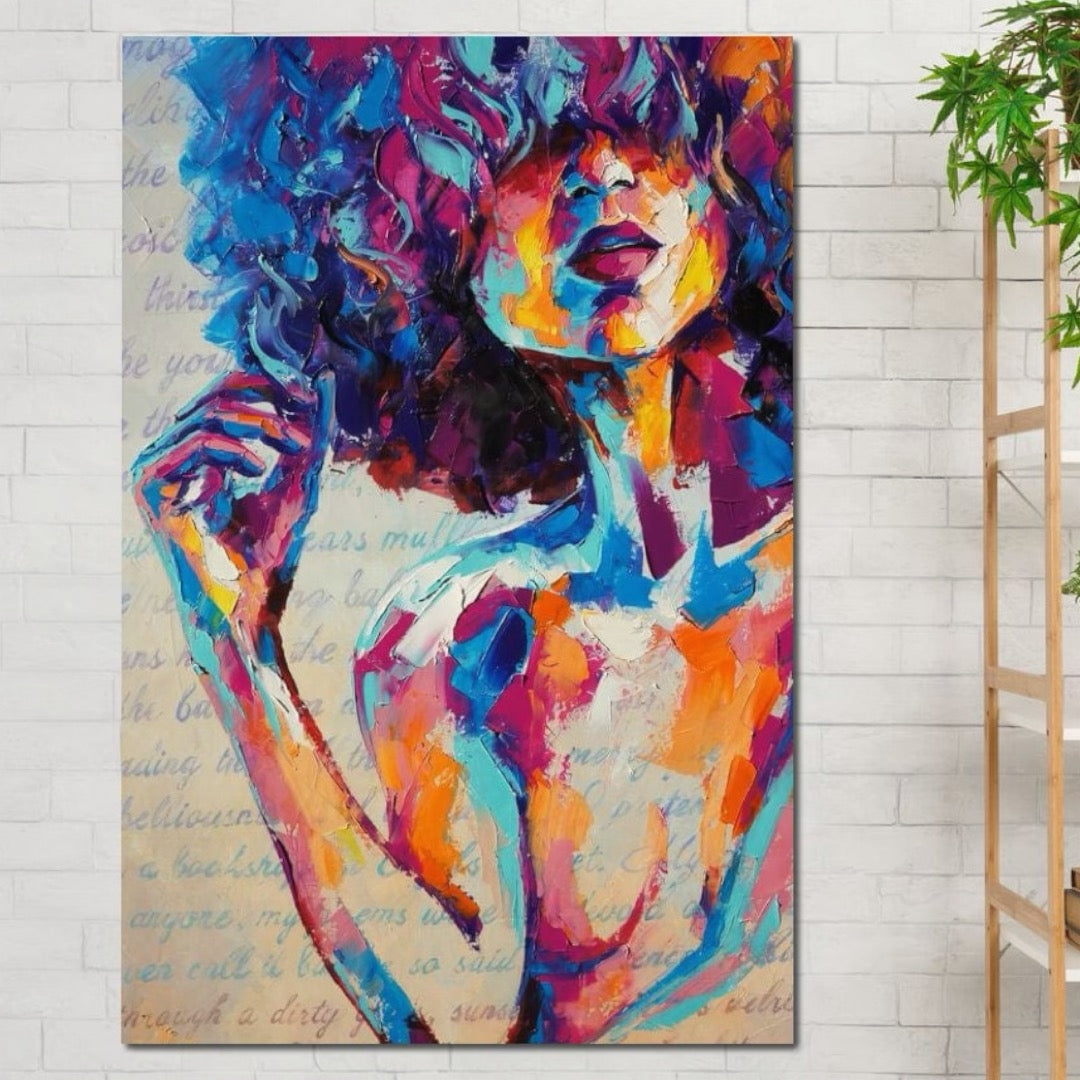 Tablou Canvas Premium LuxCanva® E1042, Femeia in Culori, Cromatic, Privire, Mister, Aparitie, Fotografie, Living Room, Culori vibrante