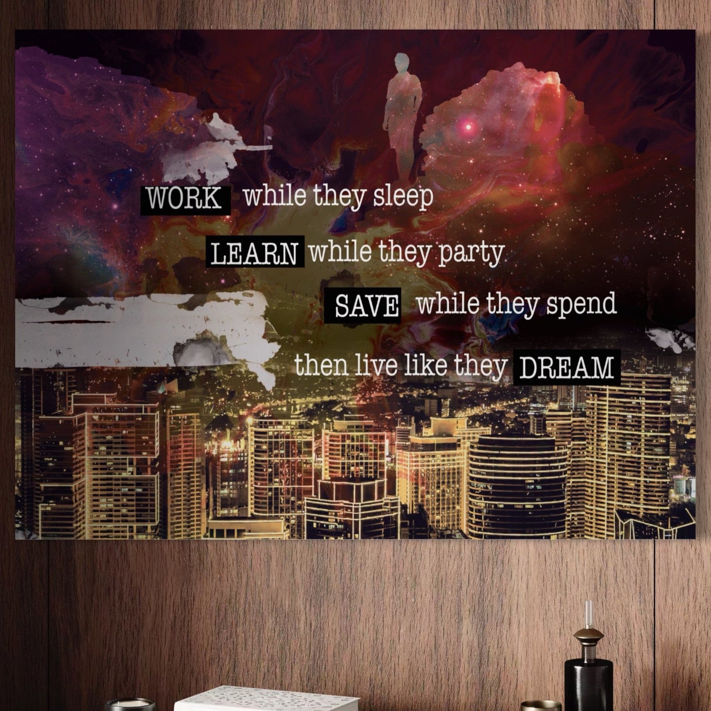 Tablou Canvas Premium LuxCanva® A1050, Dreams Work , Visuri, Munca, Succes, Motivational, Culori Vibrante