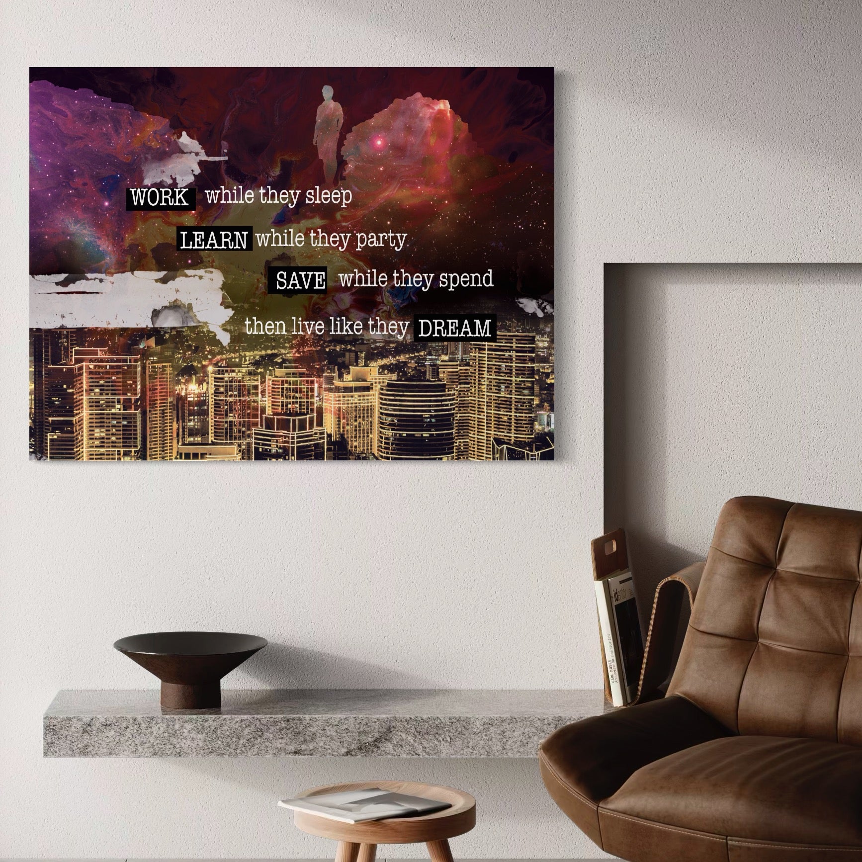 Tablou Canvas Premium LuxCanva® A1050, Dreams Work , Visuri, Munca, Succes, Motivational, Culori Vibrante