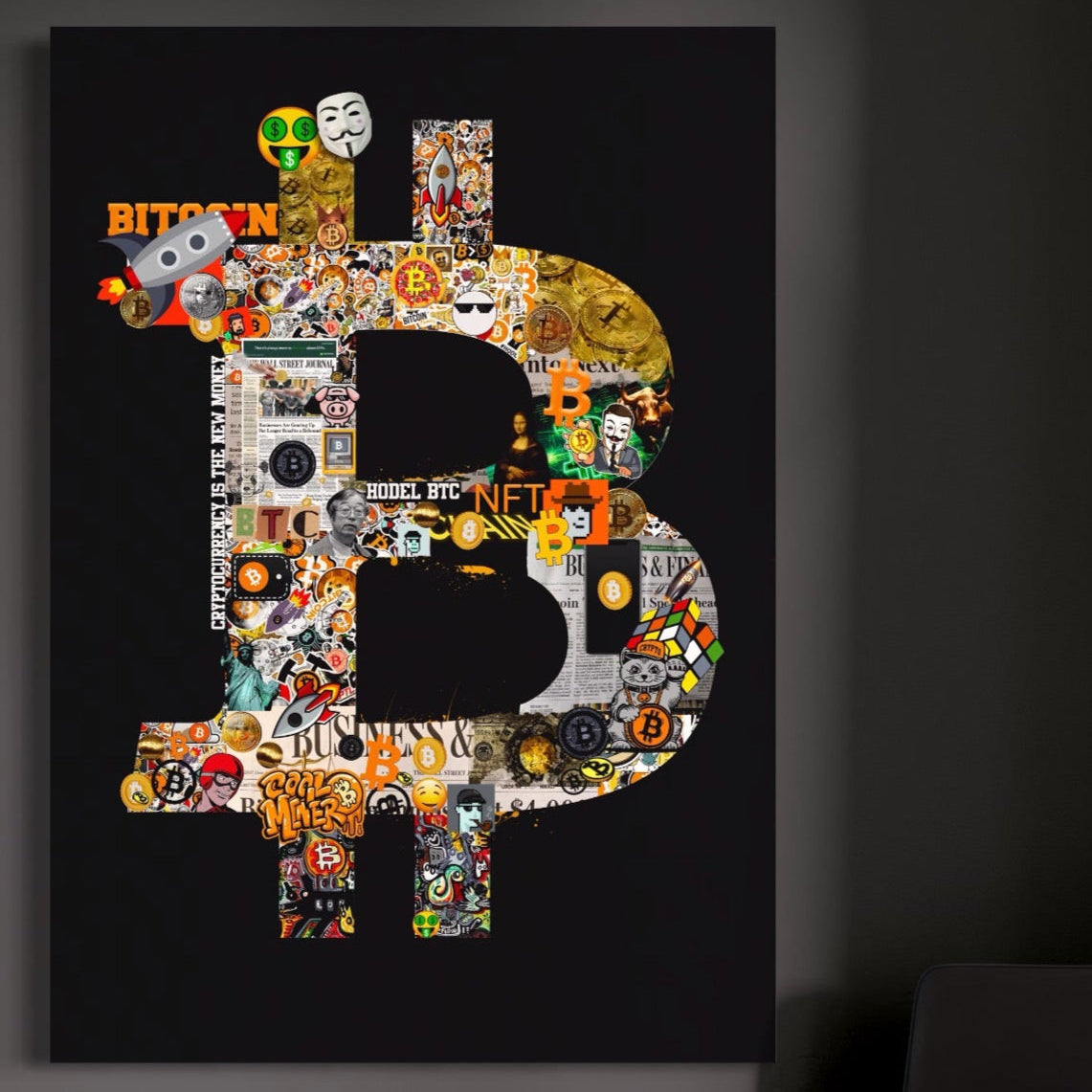Tablou Canvas Premium LuxCanva® A1029, Bitcoin , Decorativ, Criptomoneda, BTC, Motivational, Culori Vibrante