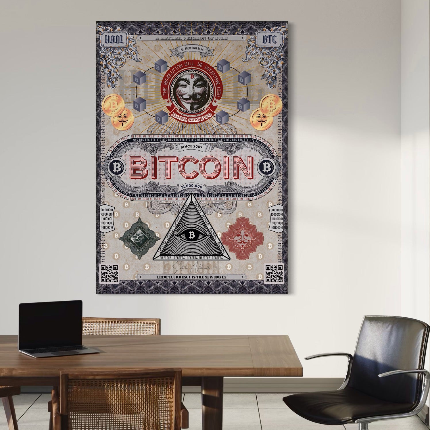 Tablou Canvas Premium LuxCanva® A1028, Bitcoin , Decorativ, Criptomoneda, BTC, Motivational, Culori Vibrante