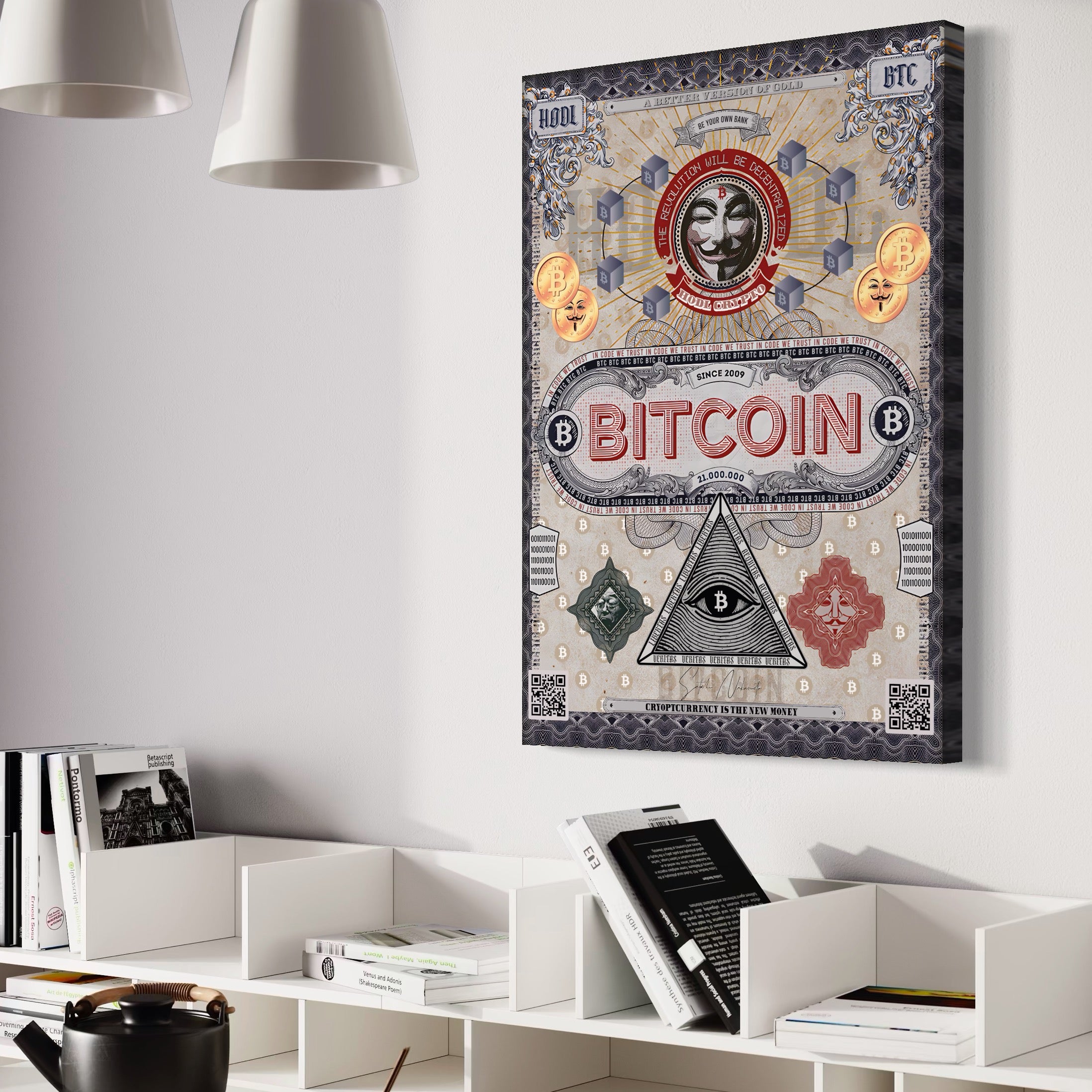 Tablou Canvas Premium LuxCanva® A1028, Bitcoin , Decorativ, Criptomoneda, BTC, Motivational, Culori Vibrante