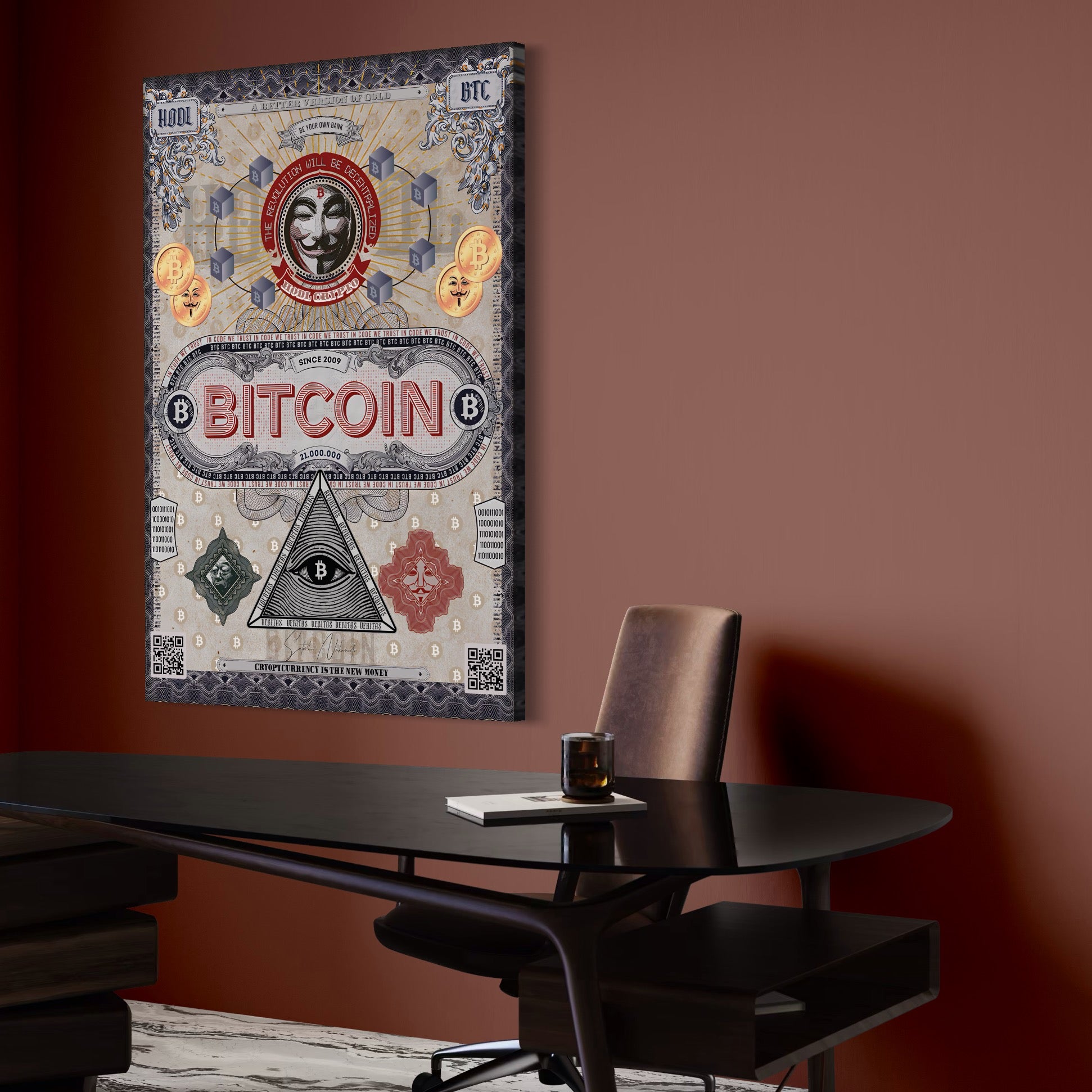 Tablou Canvas Premium LuxCanva® A1028, Bitcoin , Decorativ, Criptomoneda, BTC, Motivational, Culori Vibrante