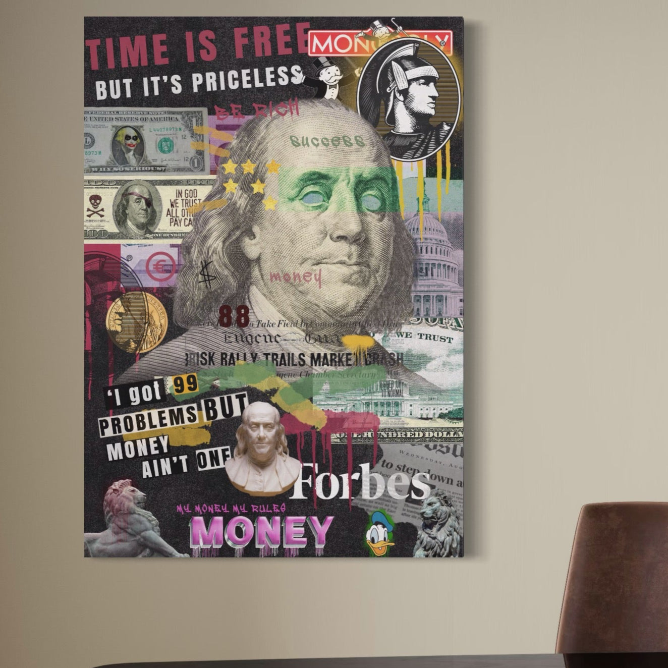 Tablou Canvas Premium LuxCanva® A1026, Benjamin Franklin , Decorativ, Politician, Motivational, Culori Vibrante
