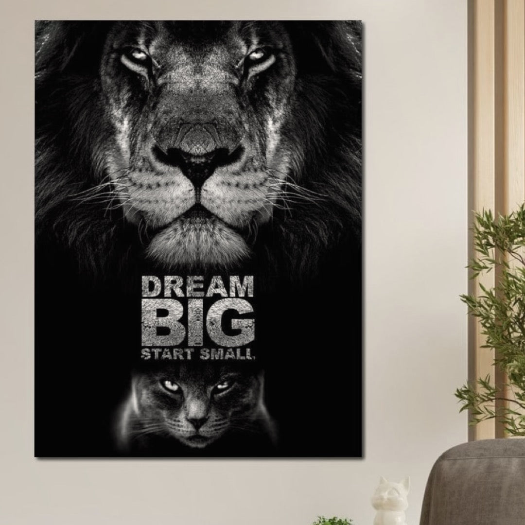 Tablou Canvas Premium LuxCanva® F1028, De la Mic la Legendar , Leu, Pisica, Evolutie, Vis, Realitate, Living Room, Birou, Culori vibrante