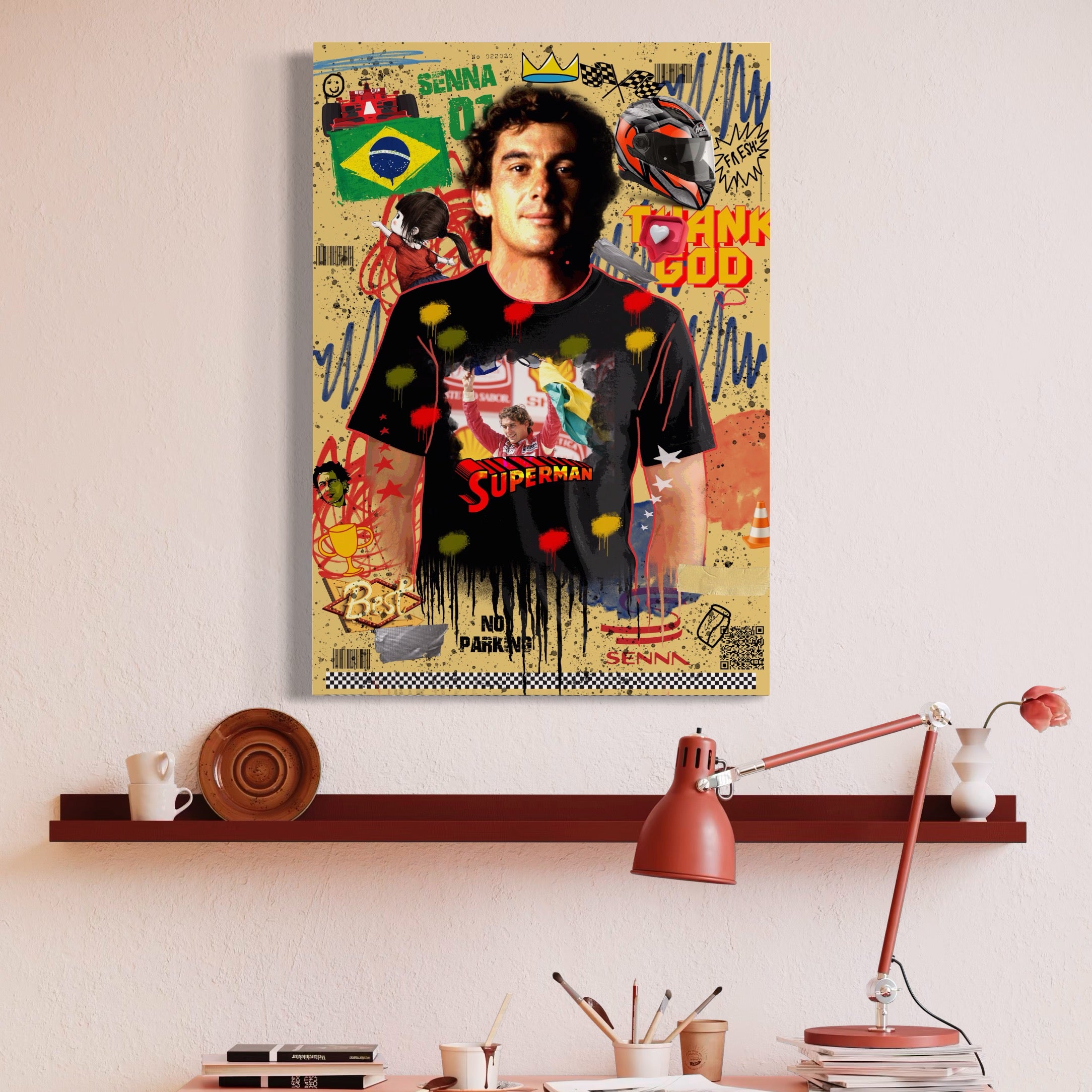 Tablou Canvas Premium LuxCanva® A1023, Ayrton Senna , Decorativ, Pilot Curse, Formula 1, Campion, Culori Vibrante