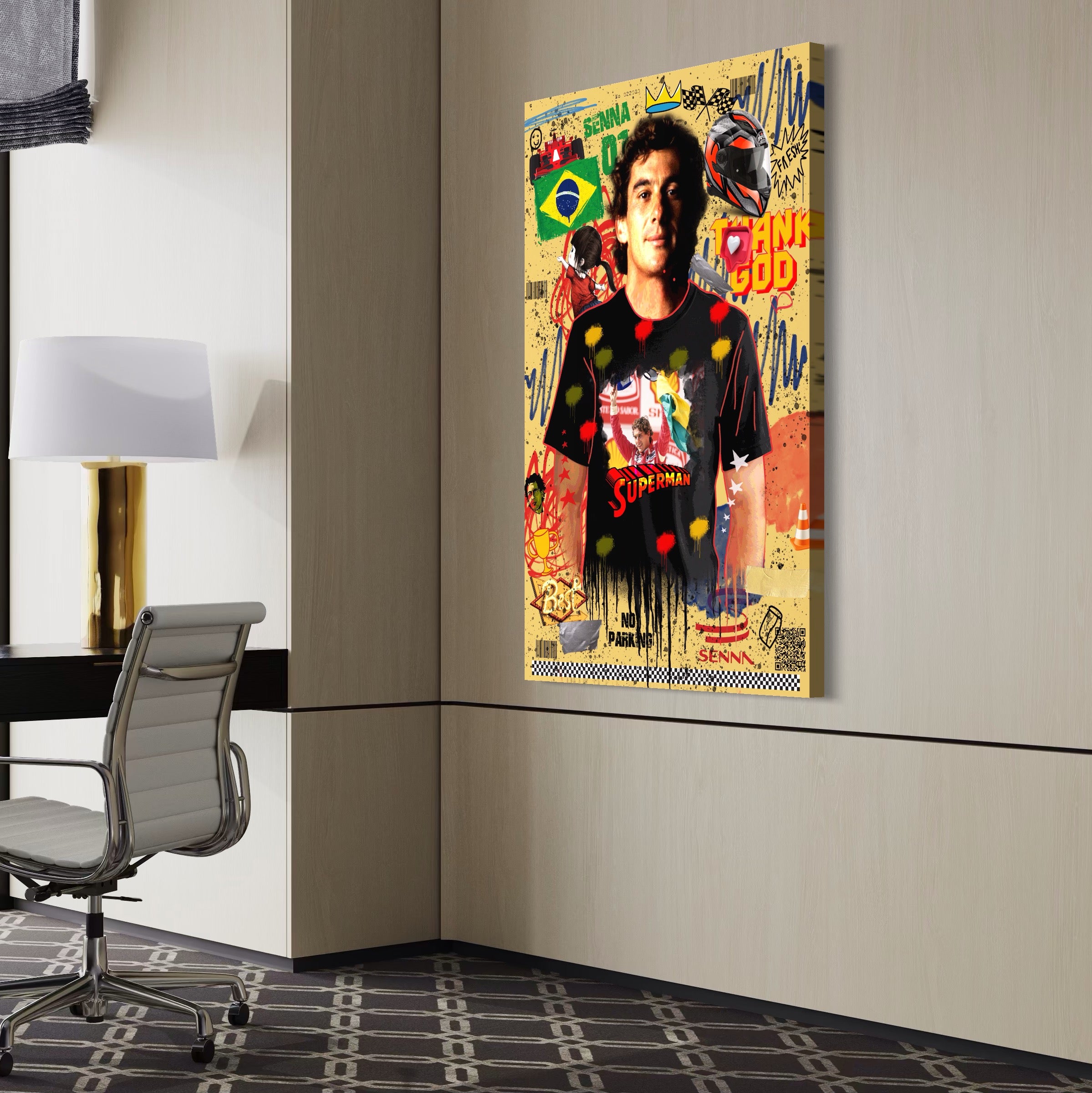 Tablou Canvas Premium LuxCanva® A1023, Ayrton Senna , Decorativ, Pilot Curse, Formula 1, Campion, Culori Vibrante