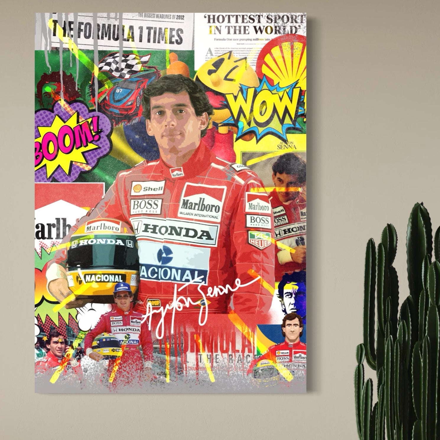 Tablou Canvas Premium LuxCanva® A1022, Ayrton Senna , Decorativ, Pilot Curse, Formula 1, Campion, Culori Vibrante