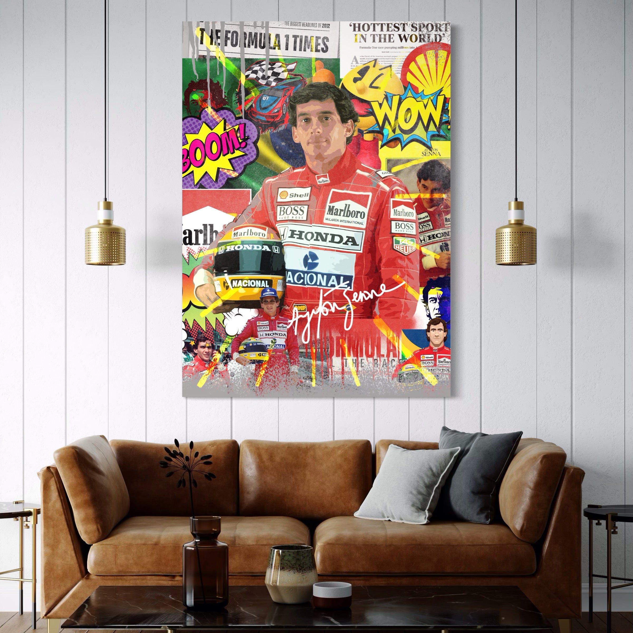 Tablou Canvas Premium LuxCanva® A1022, Ayrton Senna , Decorativ, Pilot Curse, Formula 1, Campion, Culori Vibrante