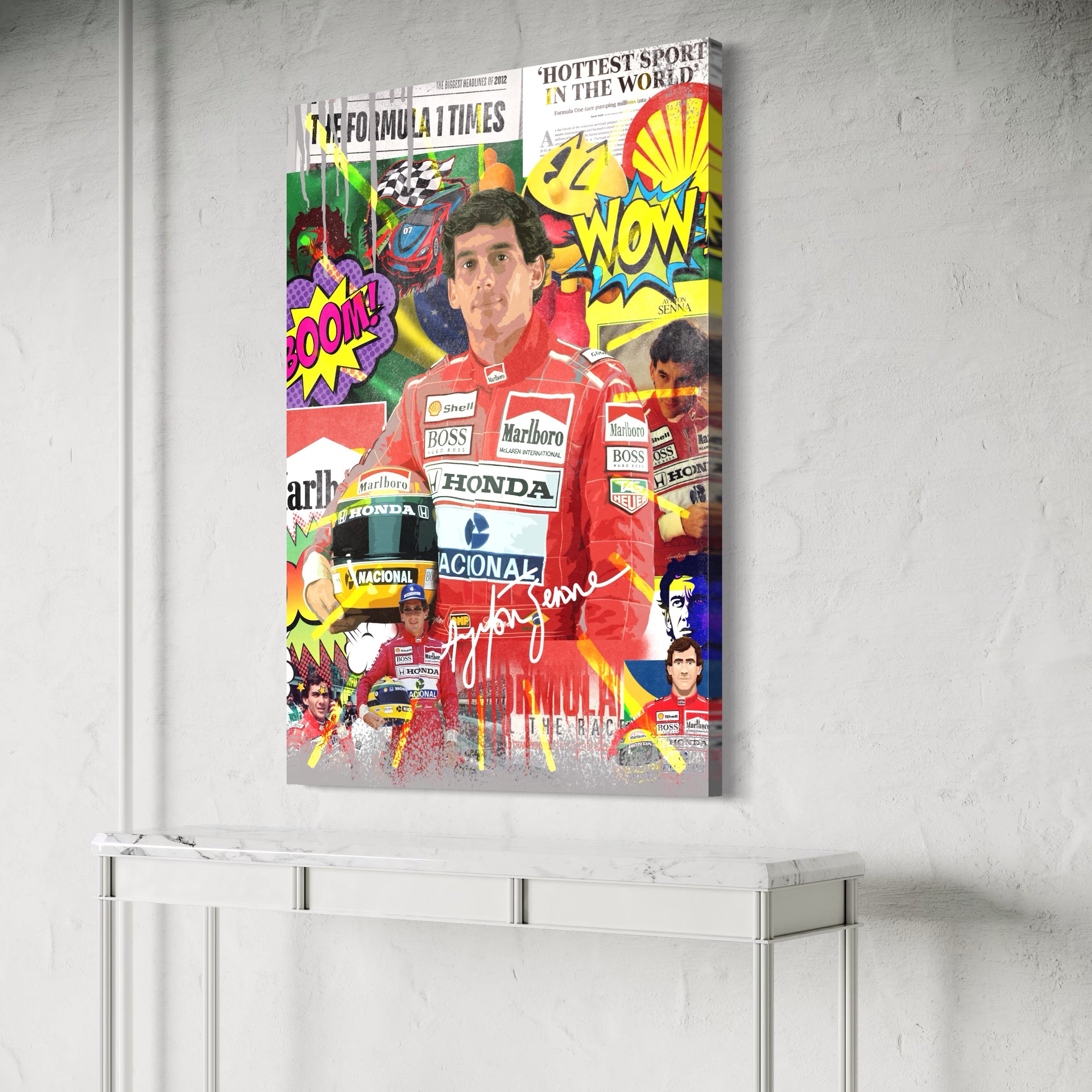 Tablou Canvas Premium LuxCanva® A1022, Ayrton Senna , Decorativ, Pilot Curse, Formula 1, Campion, Culori Vibrante
