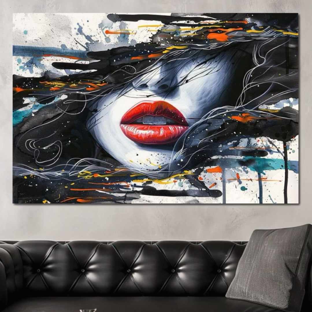 Tablou Canvas Premium LuxCanva® G1002, Mister In Culori , Buze, Rosii, Dramatism, Abstract, Frumusete, Haos, Living, Dormitor, Culori vibrante