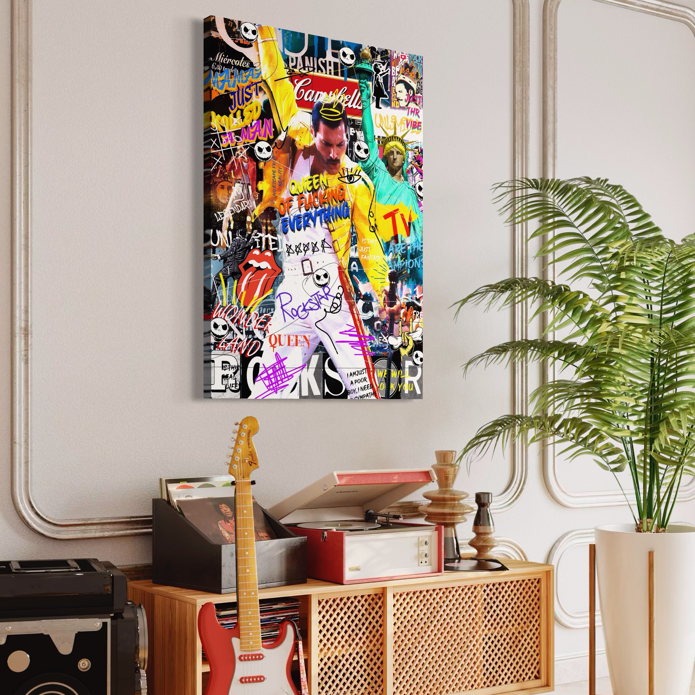 Tablou Canvas Premium LuxCanva® A1017, Freddie Mercury , Decorativ, Cantaret, Muzician, Rock Star Queen, Culori Vibrante