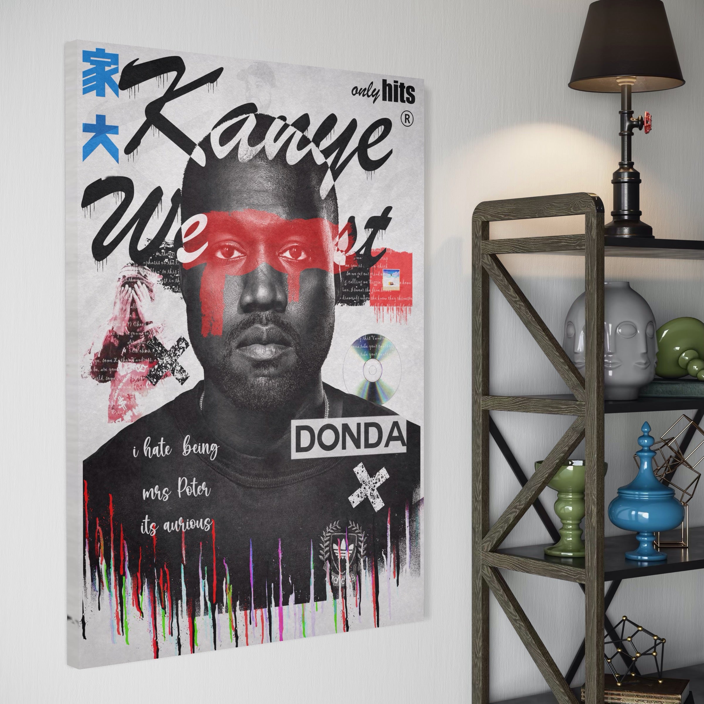 Tablou Canvas Premium LuxCanva® A1015, Kanye Omari West , Decorativ, Cantaret, Artisit, Rapper, Culori Vibrante