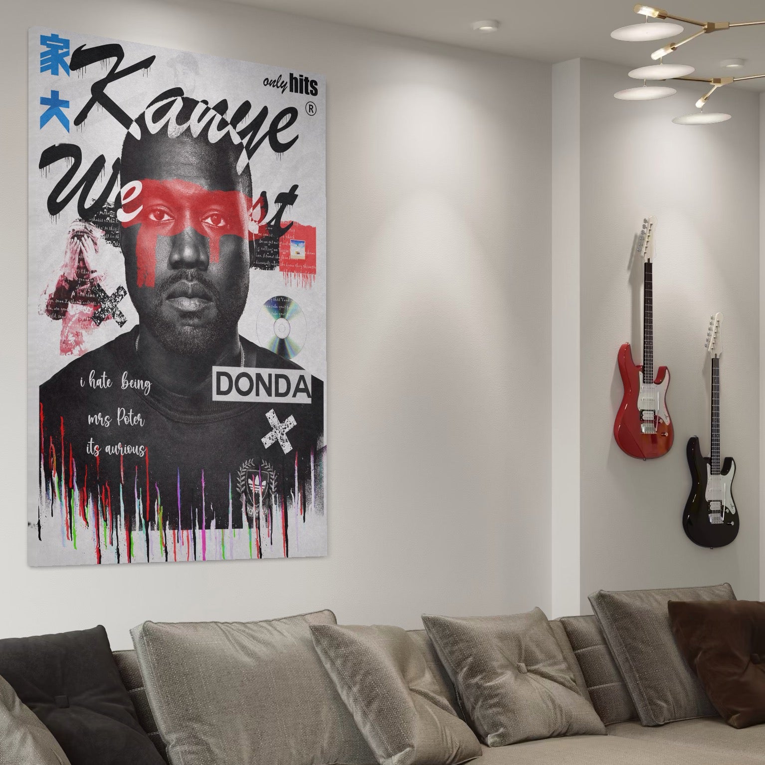 Tablou Canvas Premium LuxCanva® A1015, Kanye Omari West , Decorativ, Cantaret, Artisit, Rapper, Culori Vibrante