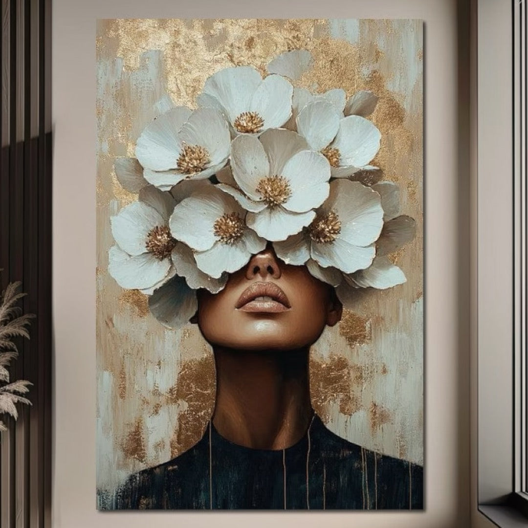 Tablou Canvas Premium LuxCanva® G1015, Vis Floral , Gratie, Floral, Natura, Delicatete, Alb, Aur, Puritate, Eleganta, Living, Dormitor, Culori vibrante