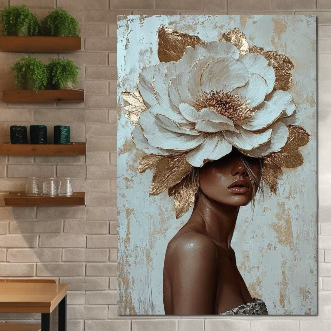 Tablou Canvas Premium LuxCanva® G1016, Regina Petalelor , Gratie, Floare, Buchet, Delicatete, Coronita, Aur, Petale, Eleganta, Living, Dormitor, Culori vibrante