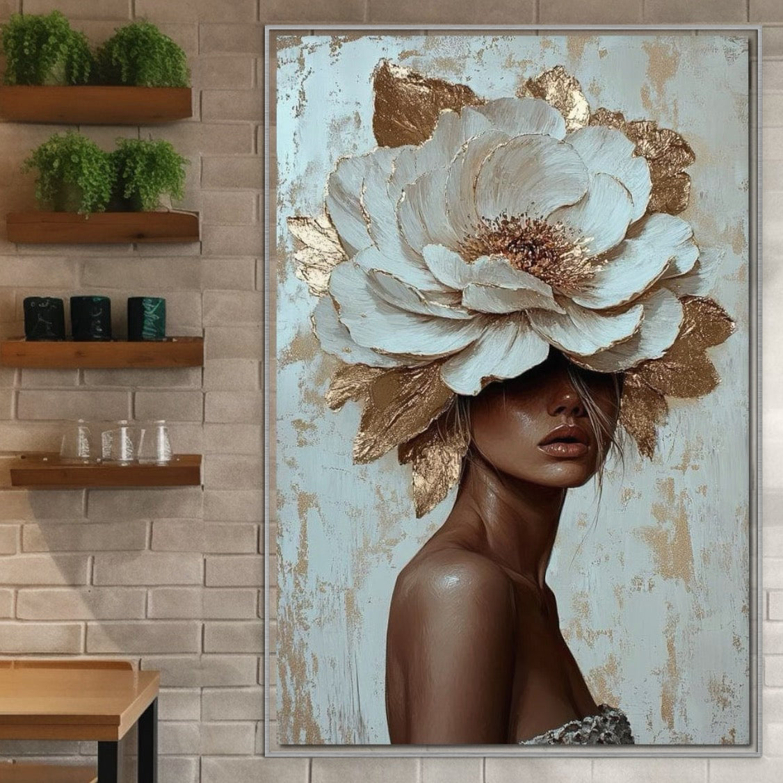 Tablou Canvas Premium LuxCanva® G1016, Regina Petalelor , Gratie, Floare, Buchet, Delicatete, Coronita, Aur, Petale, Eleganta, Living, Dormitor, Culori vibrante