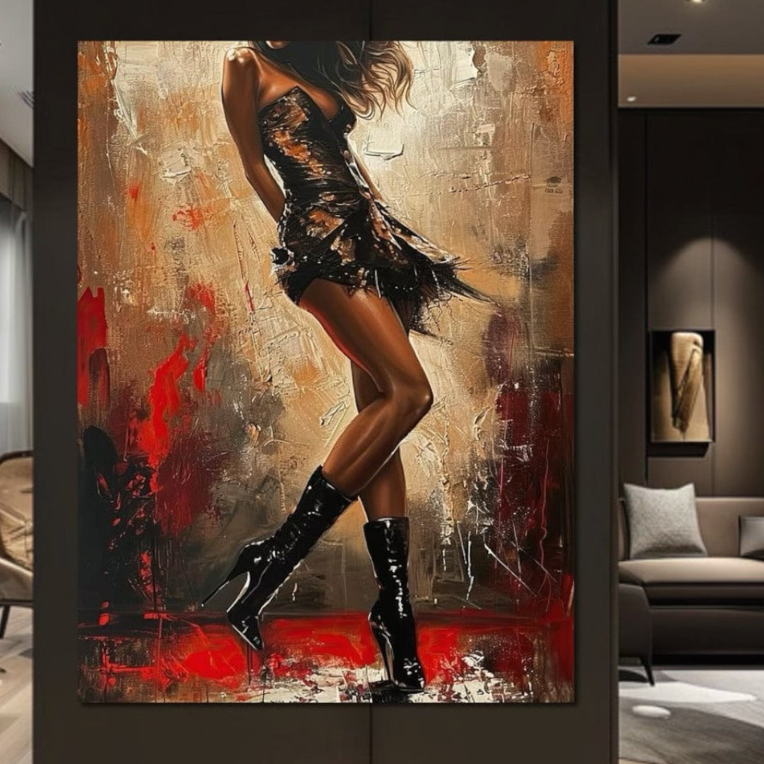 Tablou Canvas Premium LuxCanva® G1018, Femeia Rebela , Ritm, Pasiune, Dans, Rebela, Senzuala, Picioare, Zeita, Living, Dormitor, Culori vibrante
