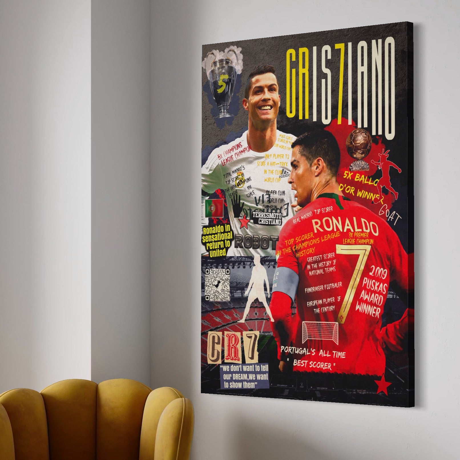 Tablou Canvas Premium LuxCanva® A1001, Cristiano Ronaldo ,Decorativ, Motivational, Sport, Vedete, Culori Vibrante