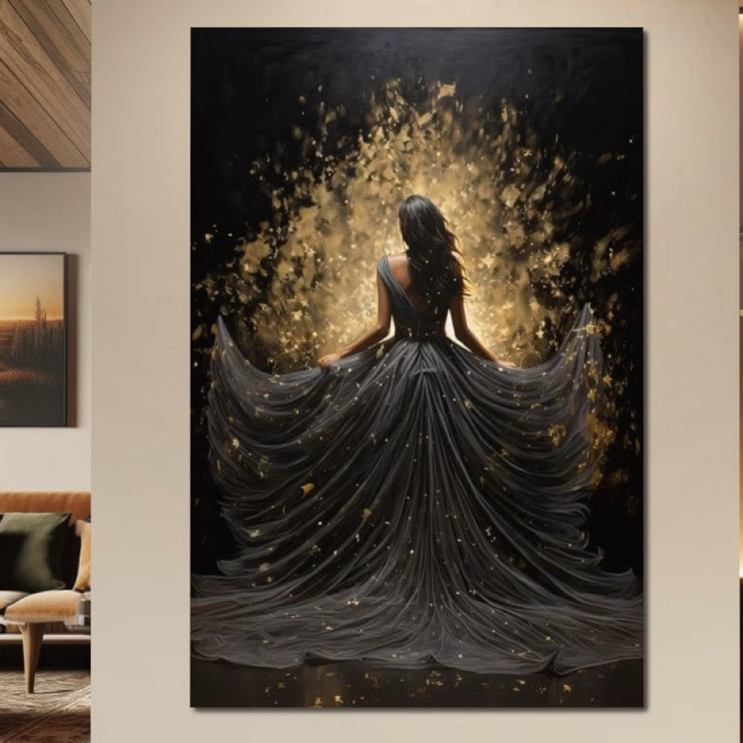 Tablou Canvas Premium LuxCanva® G1027, Magia din Intuneric , Stralucire, Magie, Rochie, Basm, Feminitate, Mister, Silueta, Living, Dormitor