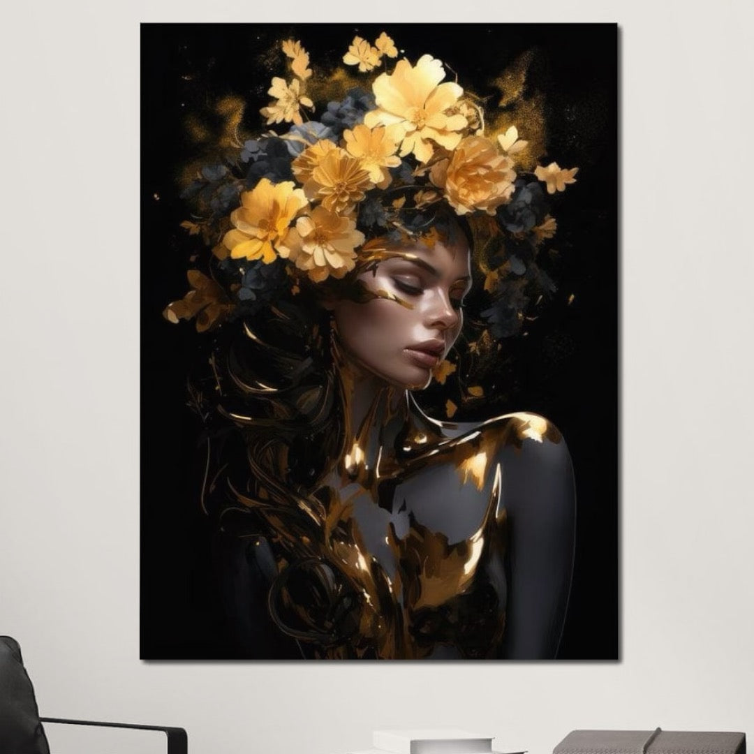 Tablou Canvas Premium LuxCanva® G1038, Zeita Toamnei , Splendoare, Flori, Aur, Metamorfoza, Regalitate, Solar, Divin, Gold, Living, Dormitor