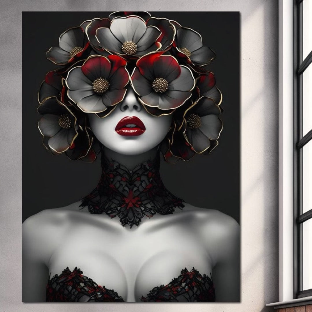 Tablou Canvas Premium LuxCanva® G1040, Senzualitate Gotica , Masca, Florala, Intunecat, Mister, Pasiune, Dramatic, Dantela Living, Dormitor