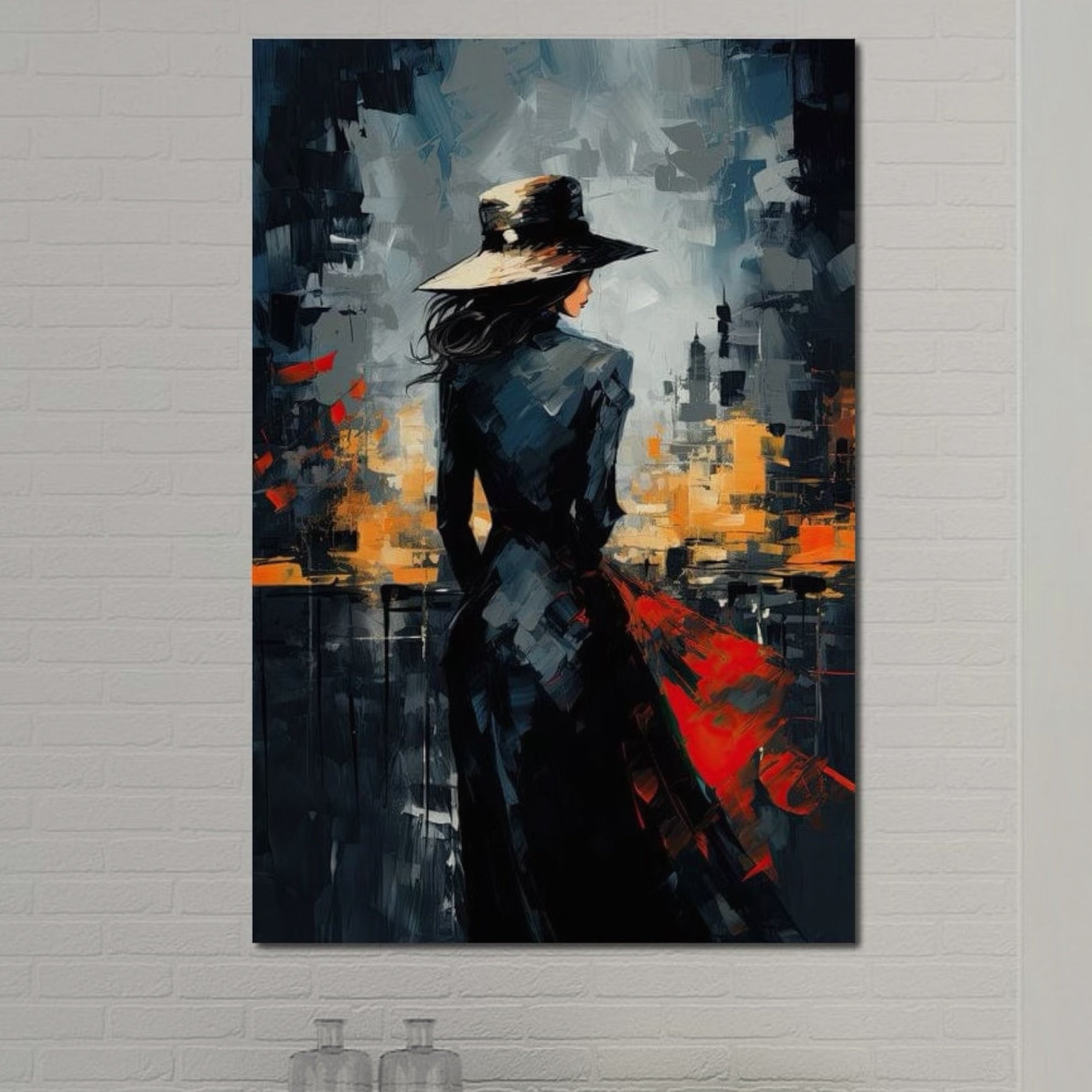 Tablou Canvas Premium LuxCanva® G1041, Privind spre Necunoscut , Oras, Visare, Orizont, Trecut, Viitor, Apus, Mister, Palarie, Living, Dormitor